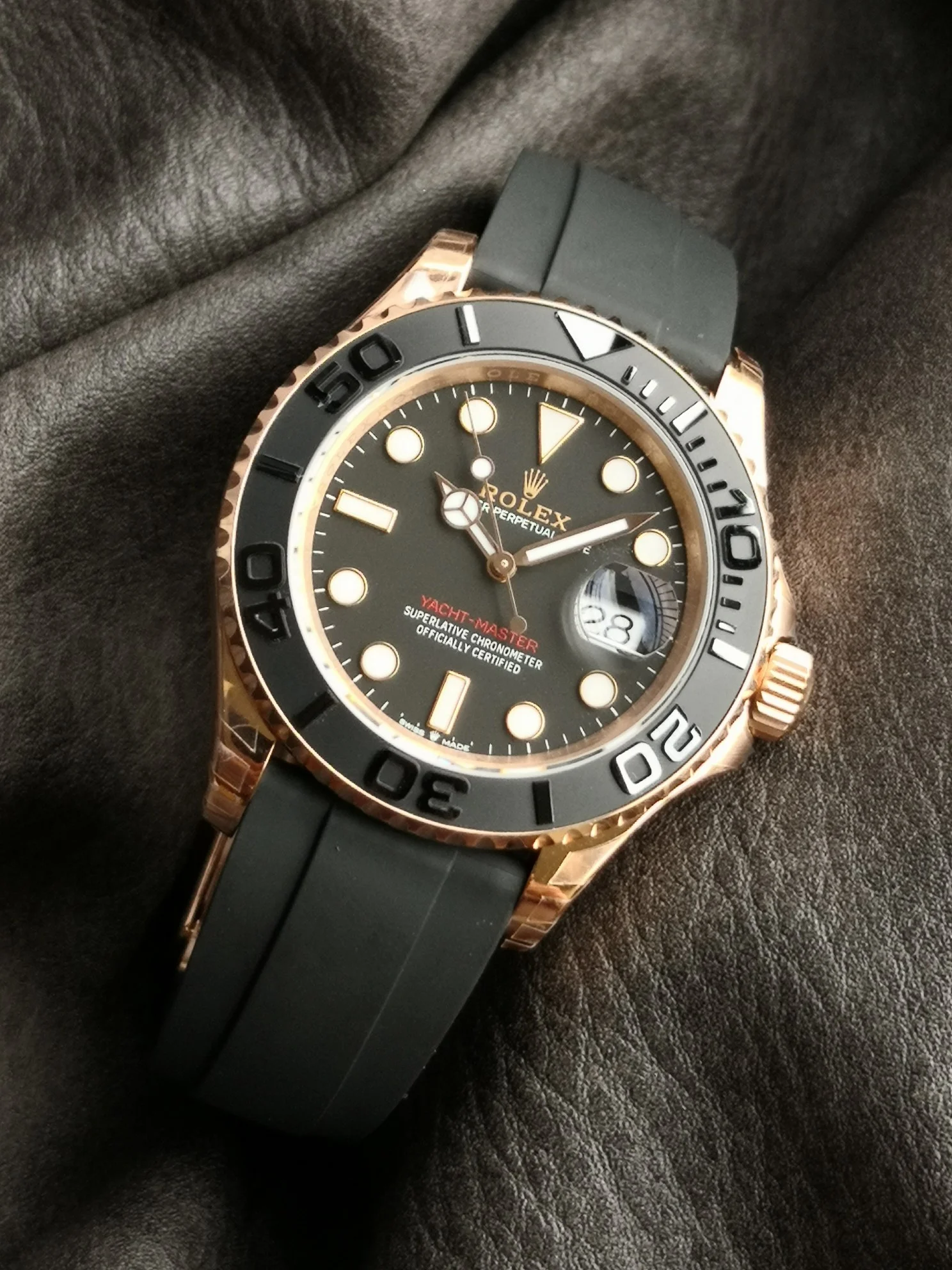 Rolex Yacht-Master White Gold Black Dial 42mm — photographed off the sweep