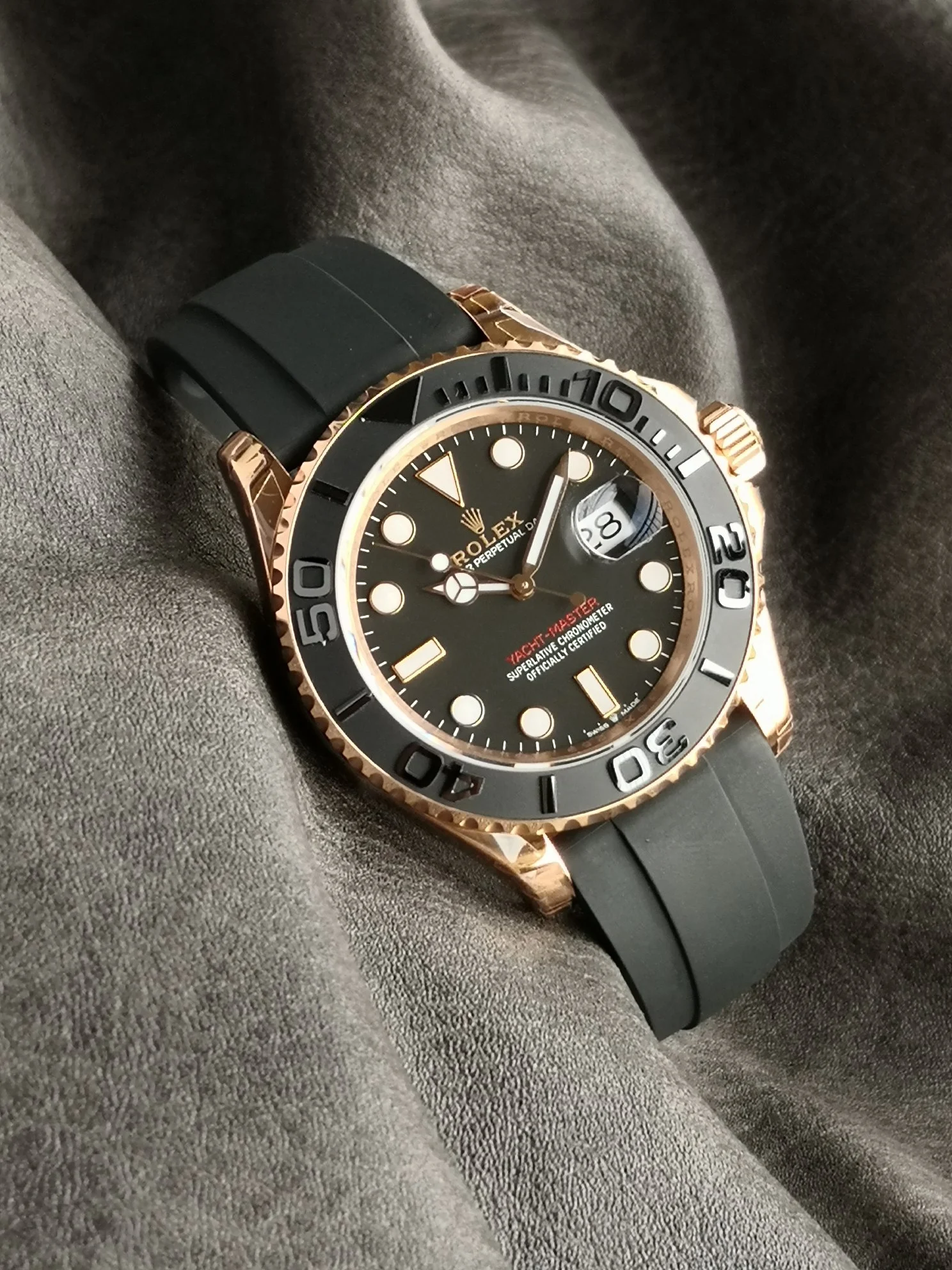 Rolex Yacht-Master White Gold Black Dial 42mm — photographed off the sweep