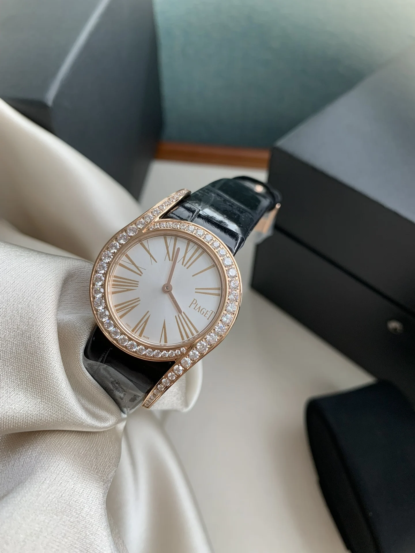 Rose gold Roman lettering, understated luxury and elegance — photographed off the sweep