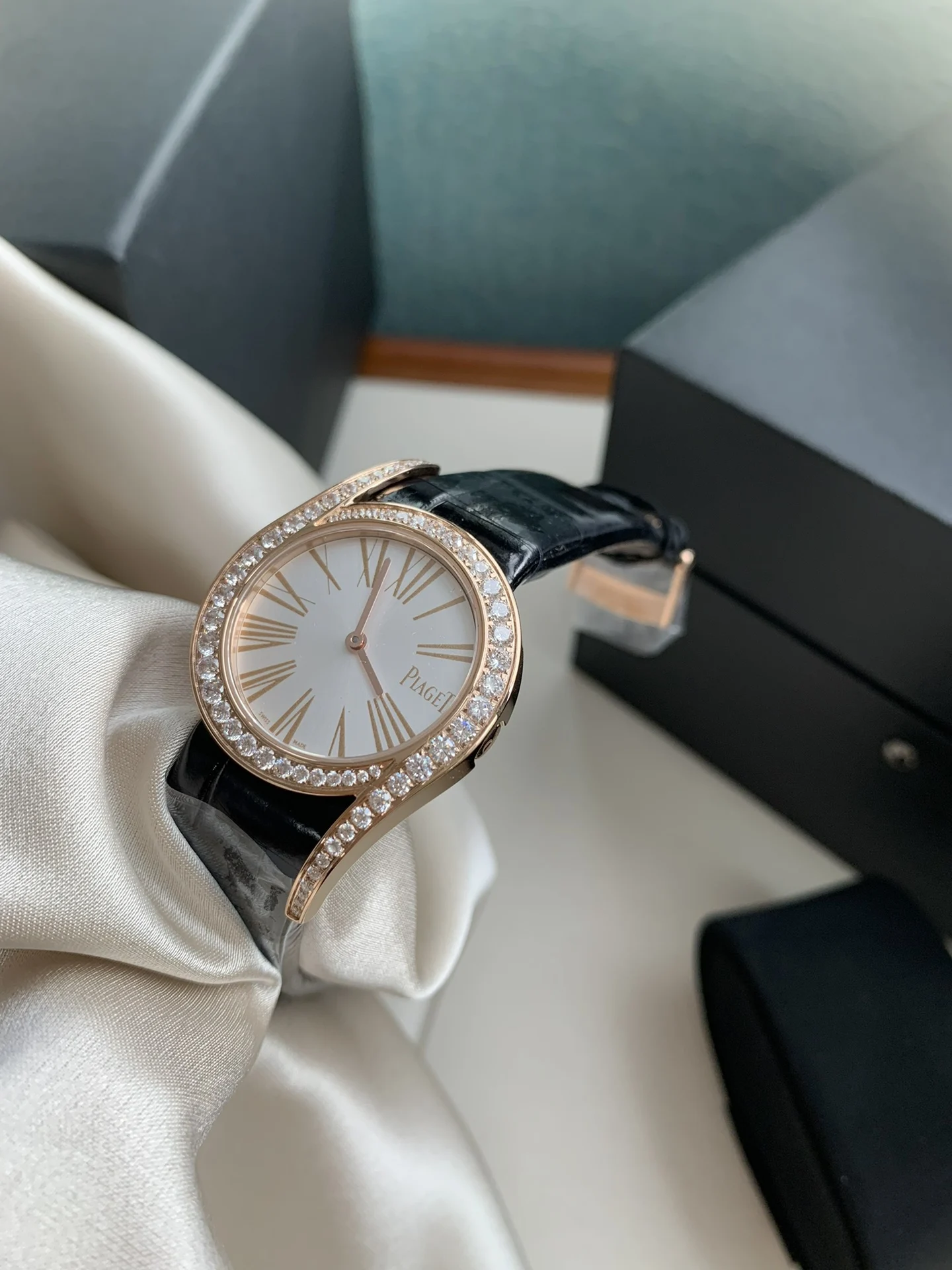 Rose gold Roman lettering, understated luxury and elegance — photographed off the sweep