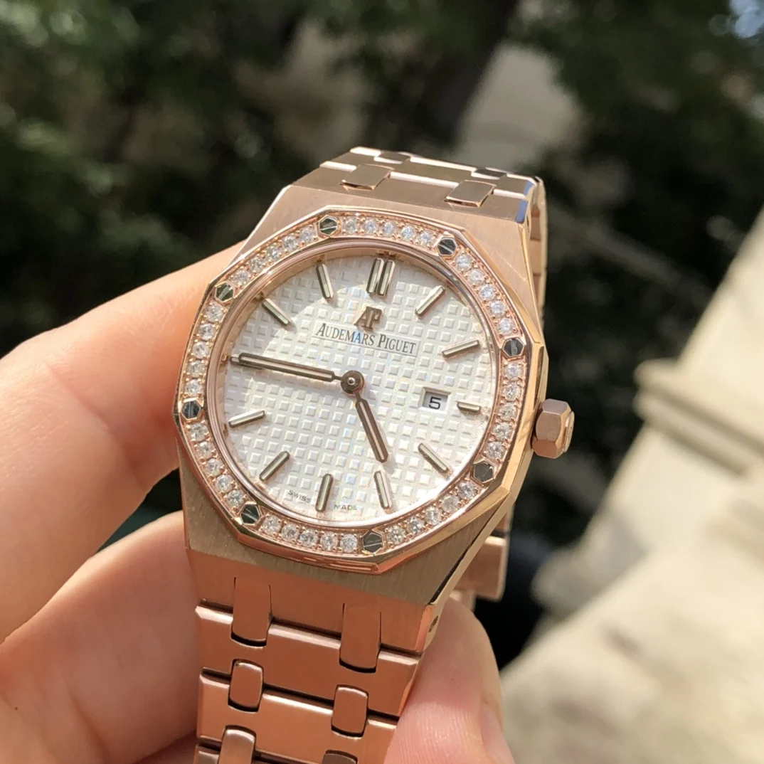 Rose gold white dial — photographed off the sweep