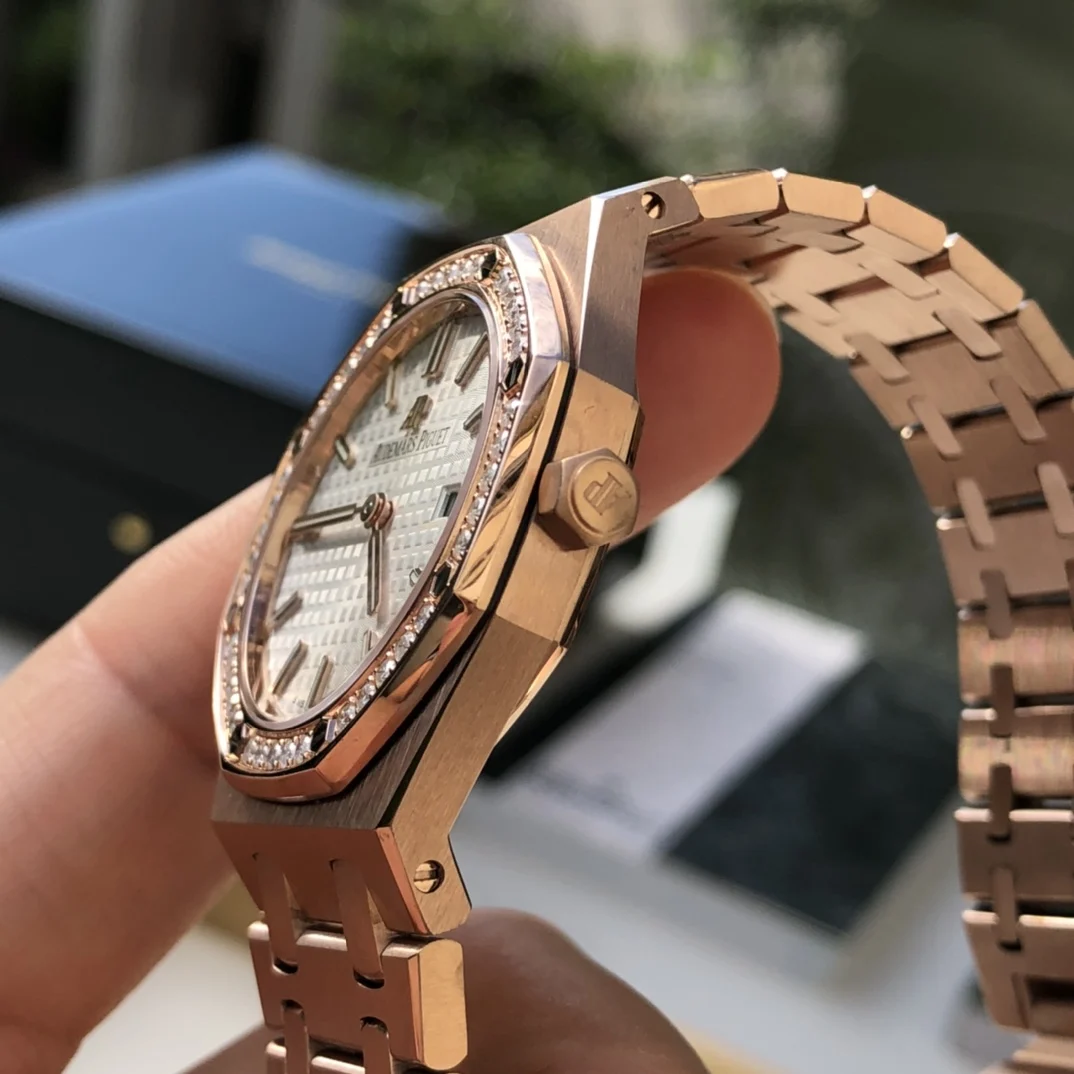 Rose gold white dial — photographed off the sweep