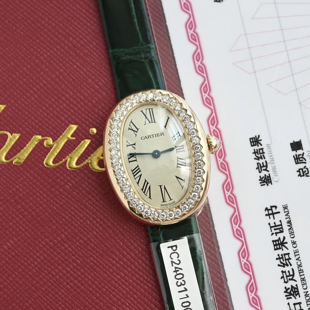 Style 1 A gold watch face paired with a green alligator leather — photographed off the sweep