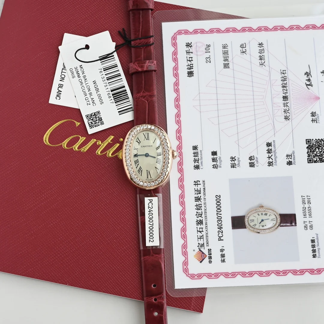 Style 2 Rose gold watch case paired with a red alligator leather