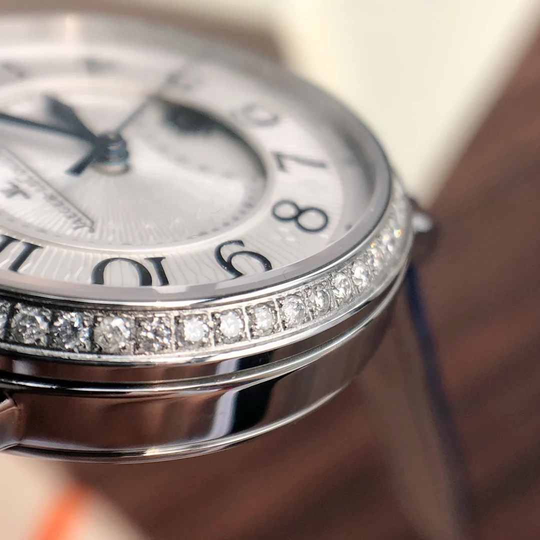 The bezel is set with 60 VS1.5 top-grade South African natural — photographed off the sweep