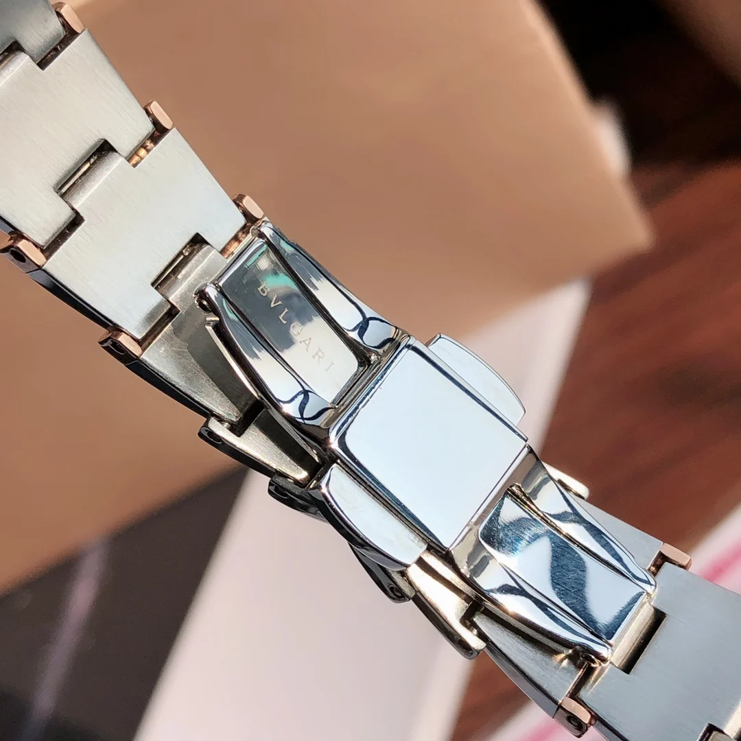 The LVCEA watch features a uniquely designed bracelet — photographed off the sweep