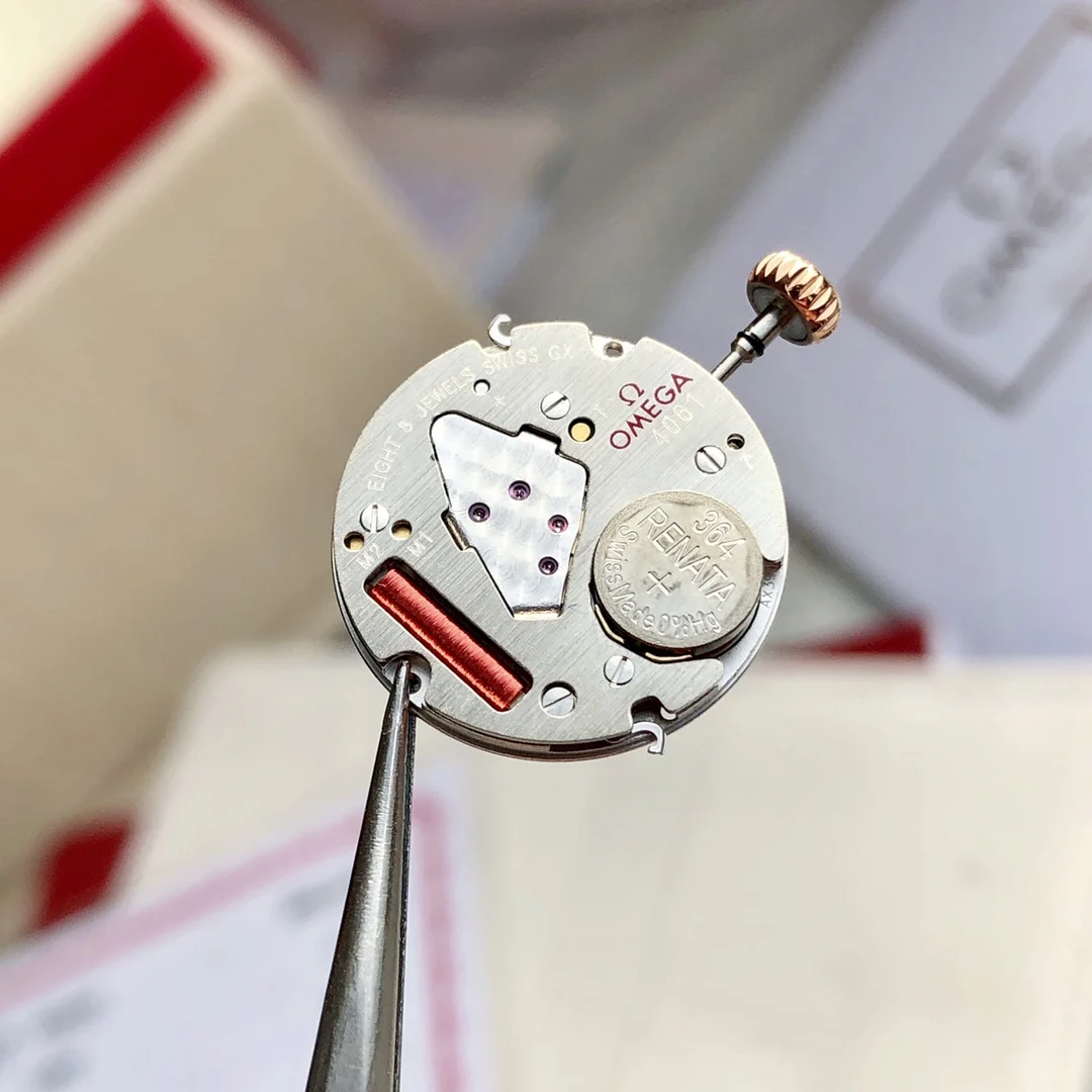 This watch uses a genuine Swiss Omega Cal. 4061 movement, not — photographed off the sweep