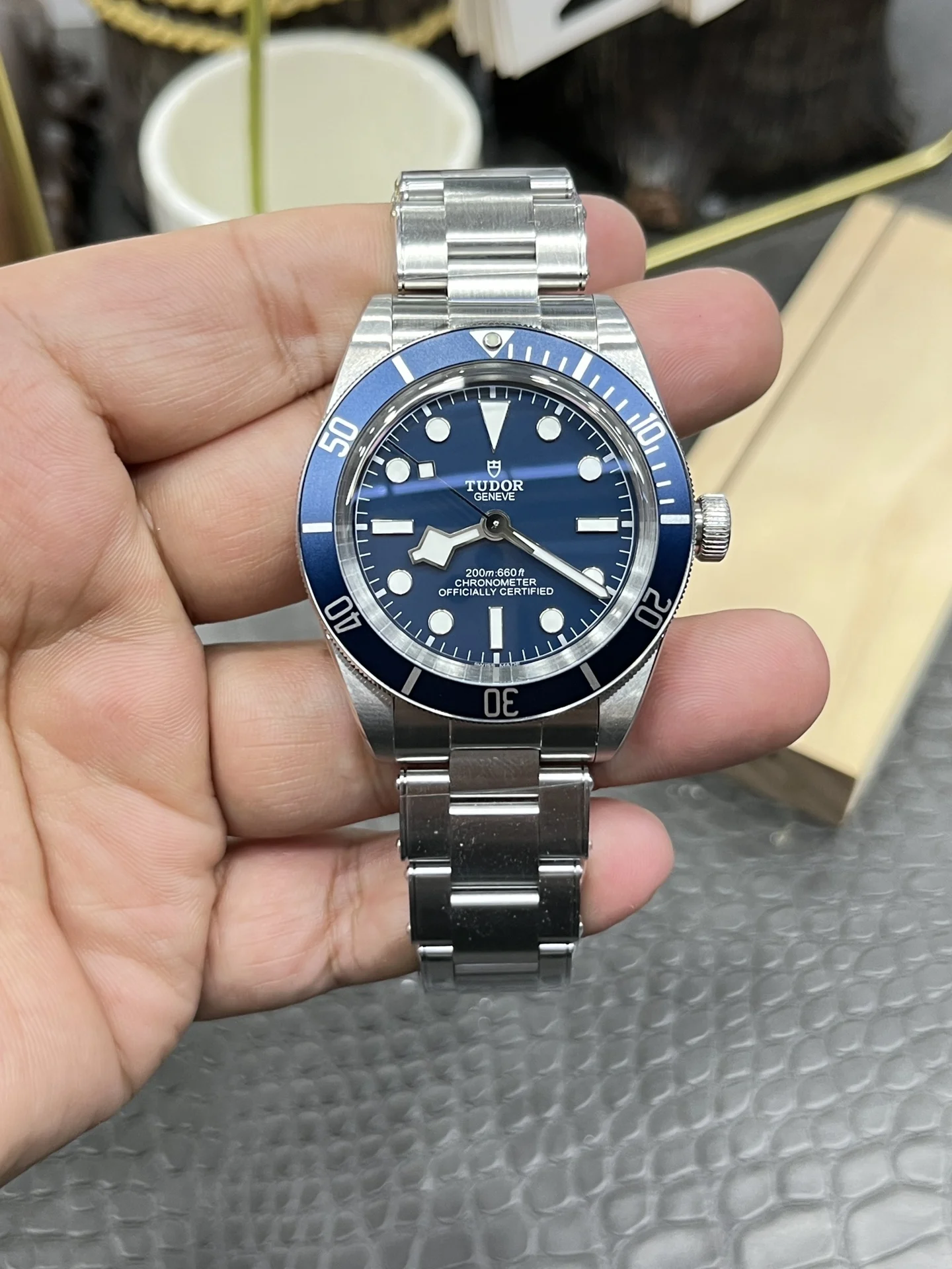 Tudor Black Bay Blue Dial 39mm — photographed off the sweep