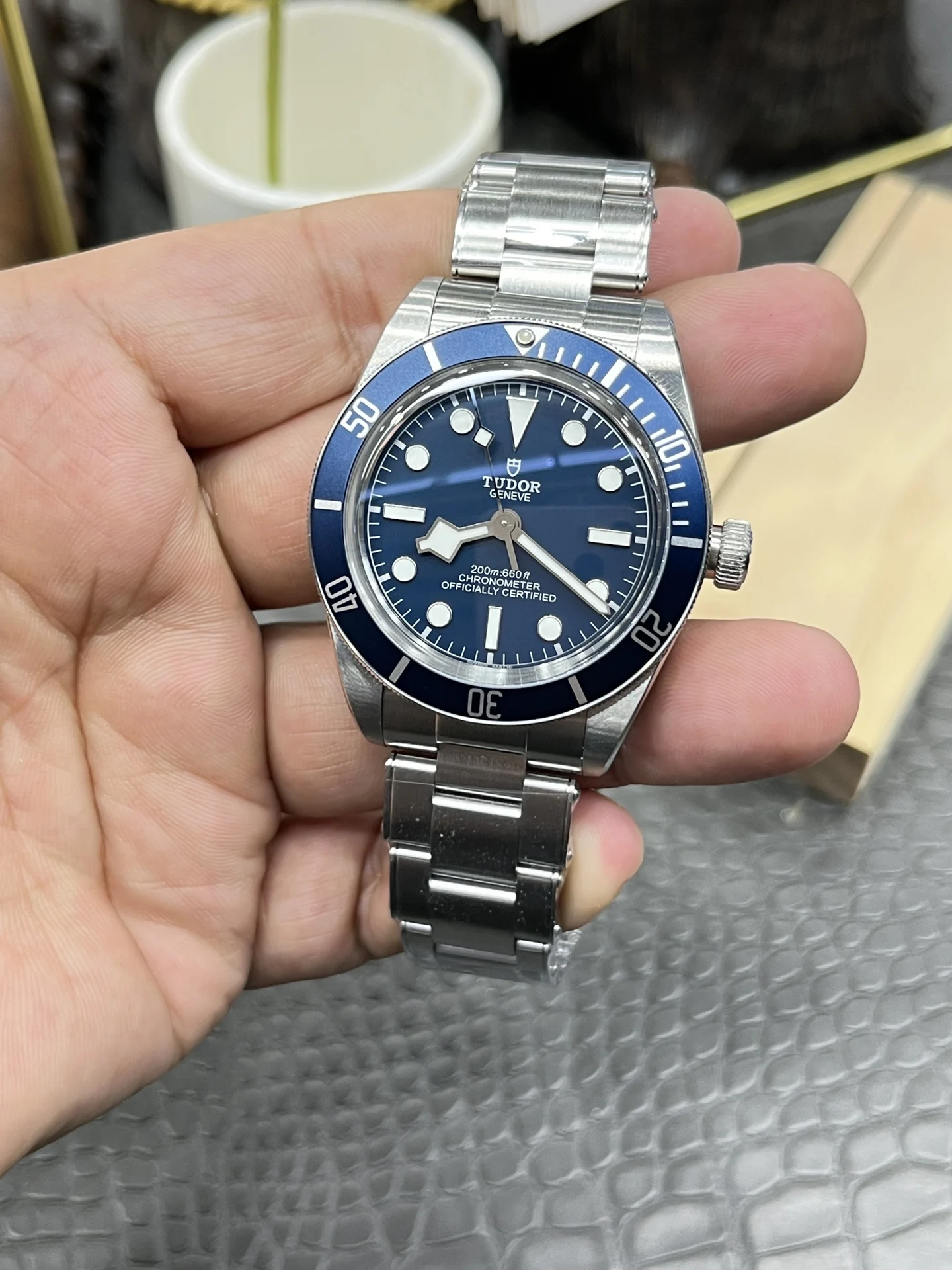 Tudor Black Bay Blue Dial 39mm — photographed off the sweep