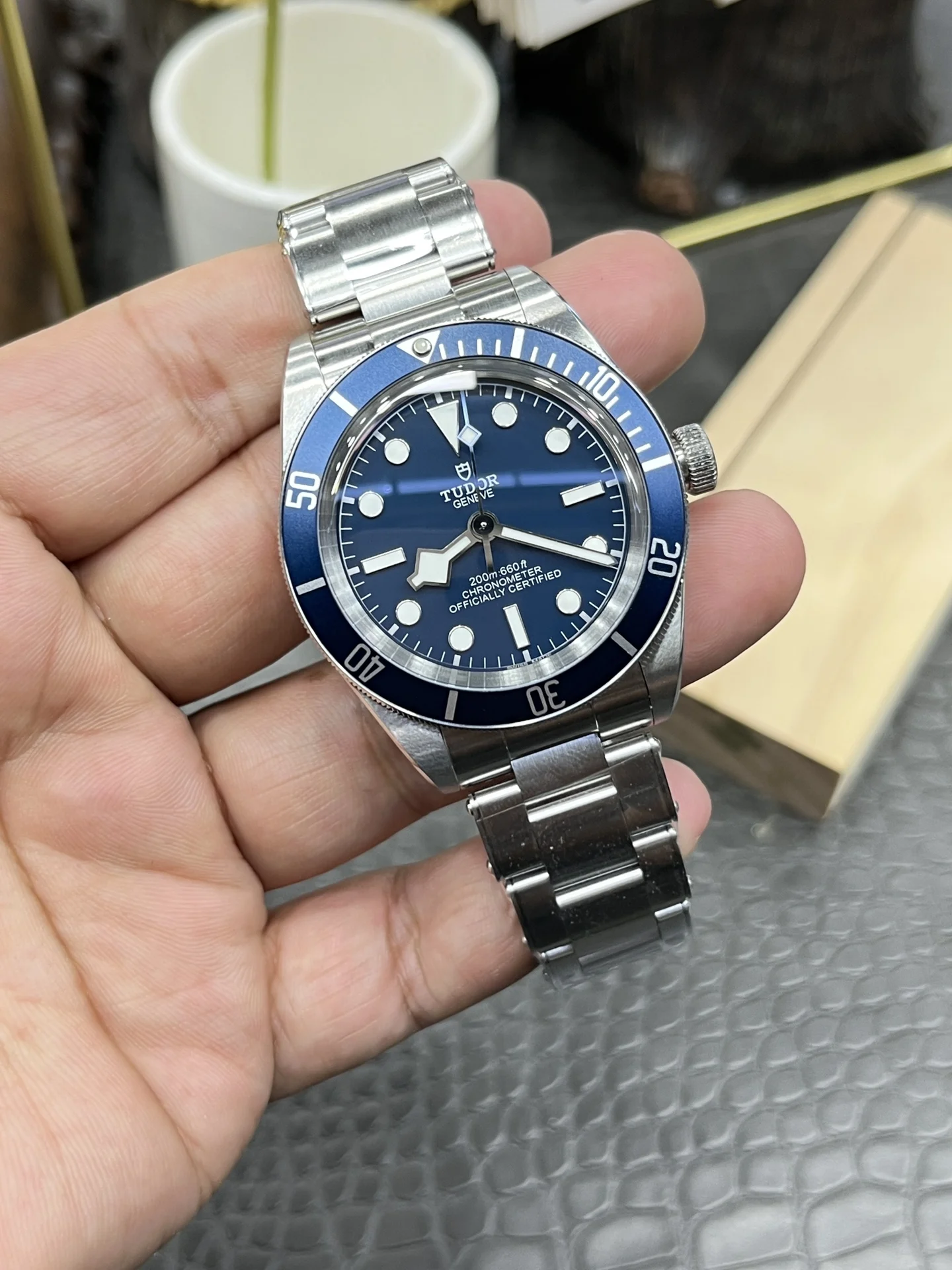 Tudor Black Bay Blue Dial 39mm — photographed off the sweep
