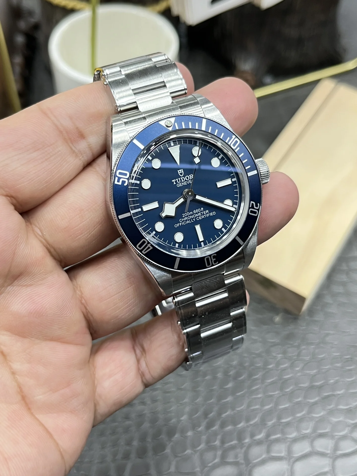 Tudor Black Bay Blue Dial 39mm — photographed off the sweep