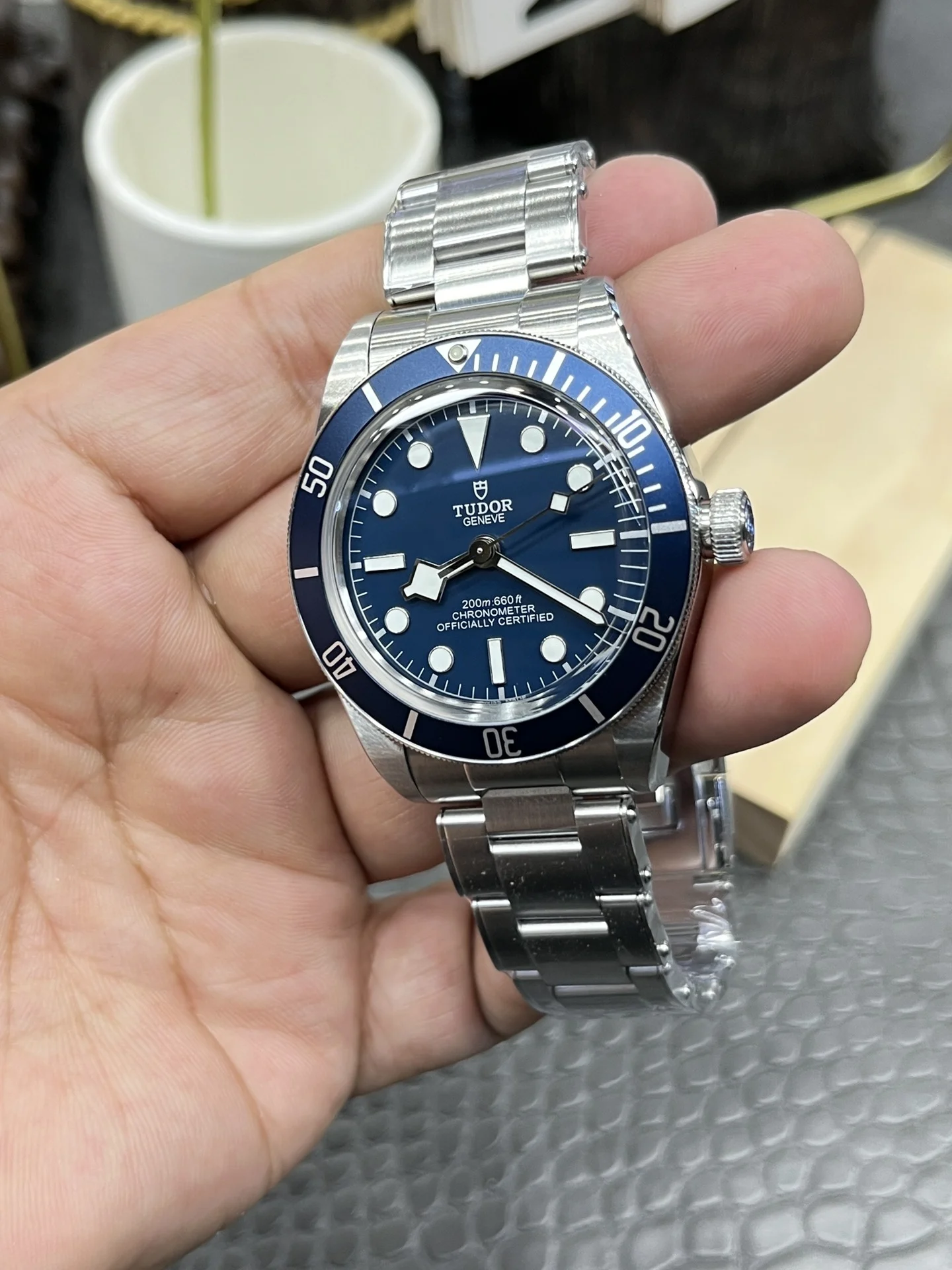 Tudor Black Bay Blue Dial 39mm — photographed off the sweep