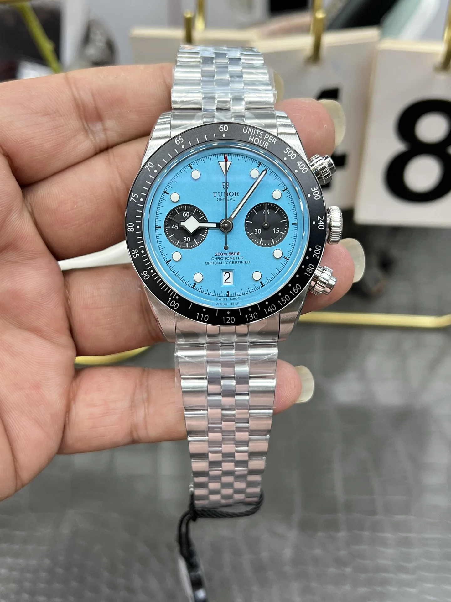 Tudor Black Bay Blue Dial 41mm — photographed off the sweep
