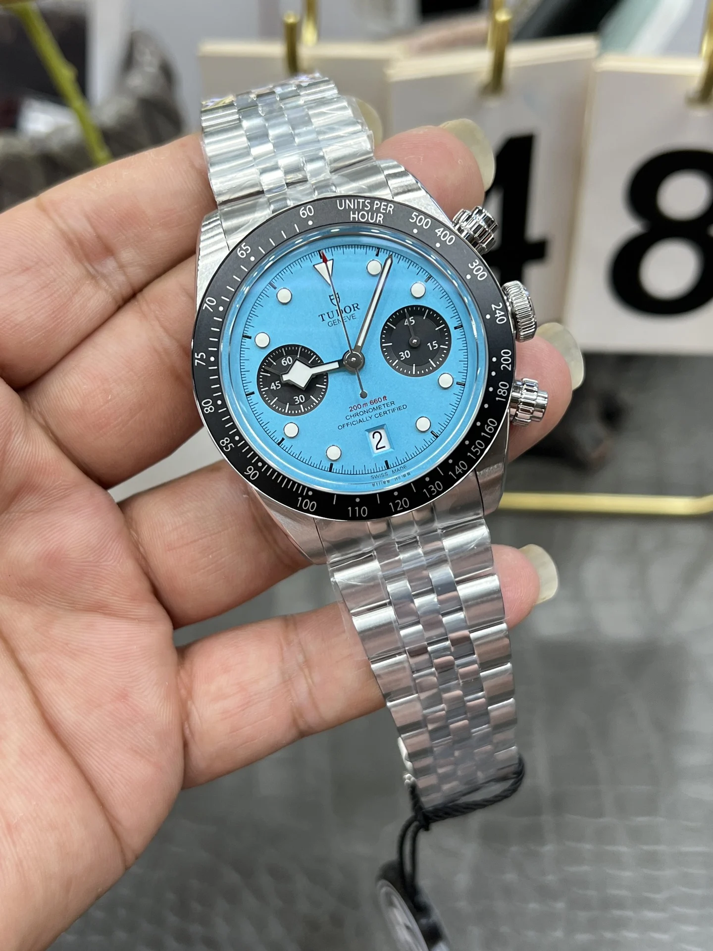 Tudor Black Bay Blue Dial 41mm — photographed off the sweep