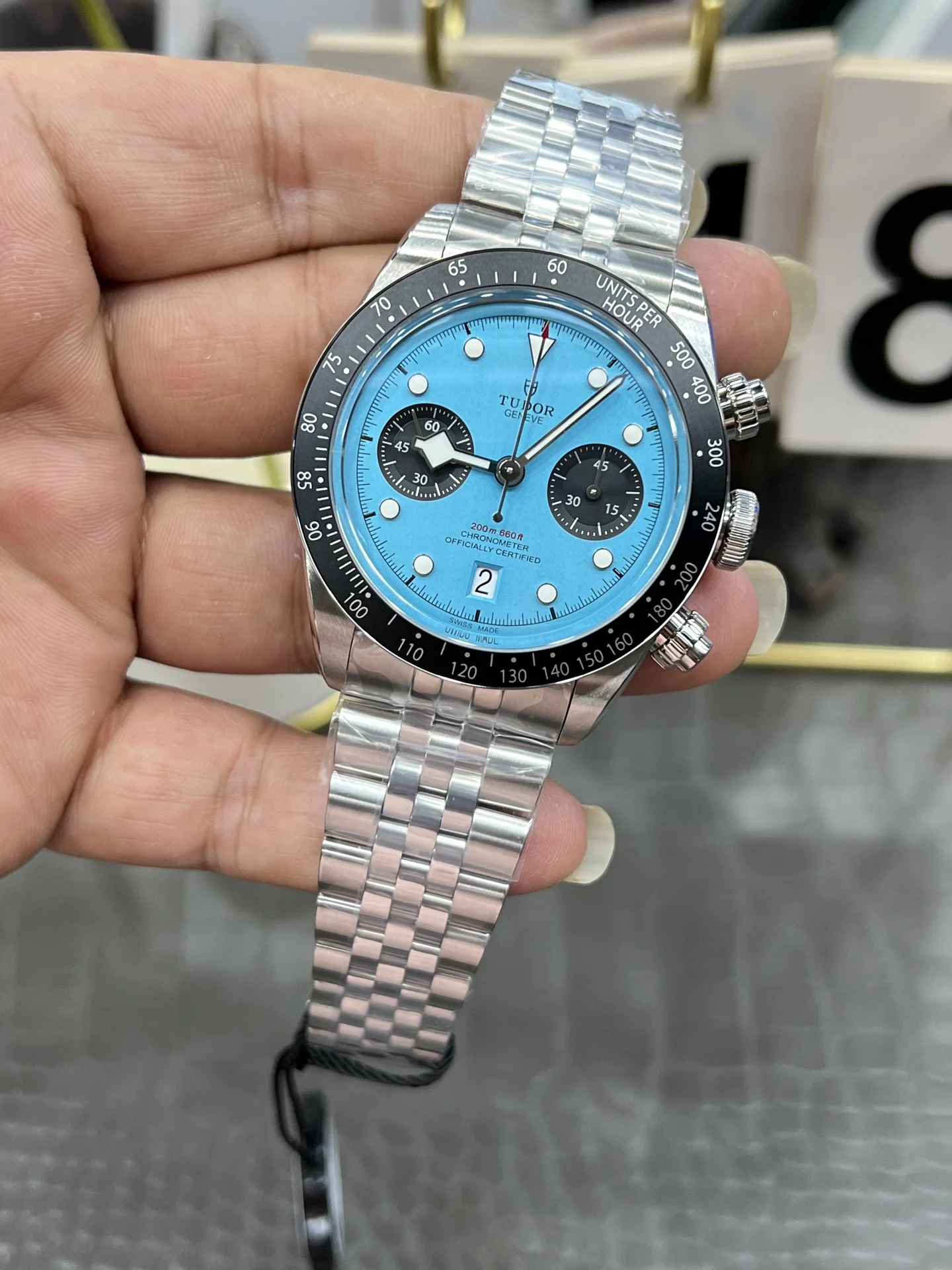 Tudor Black Bay Blue Dial 41mm — photographed off the sweep
