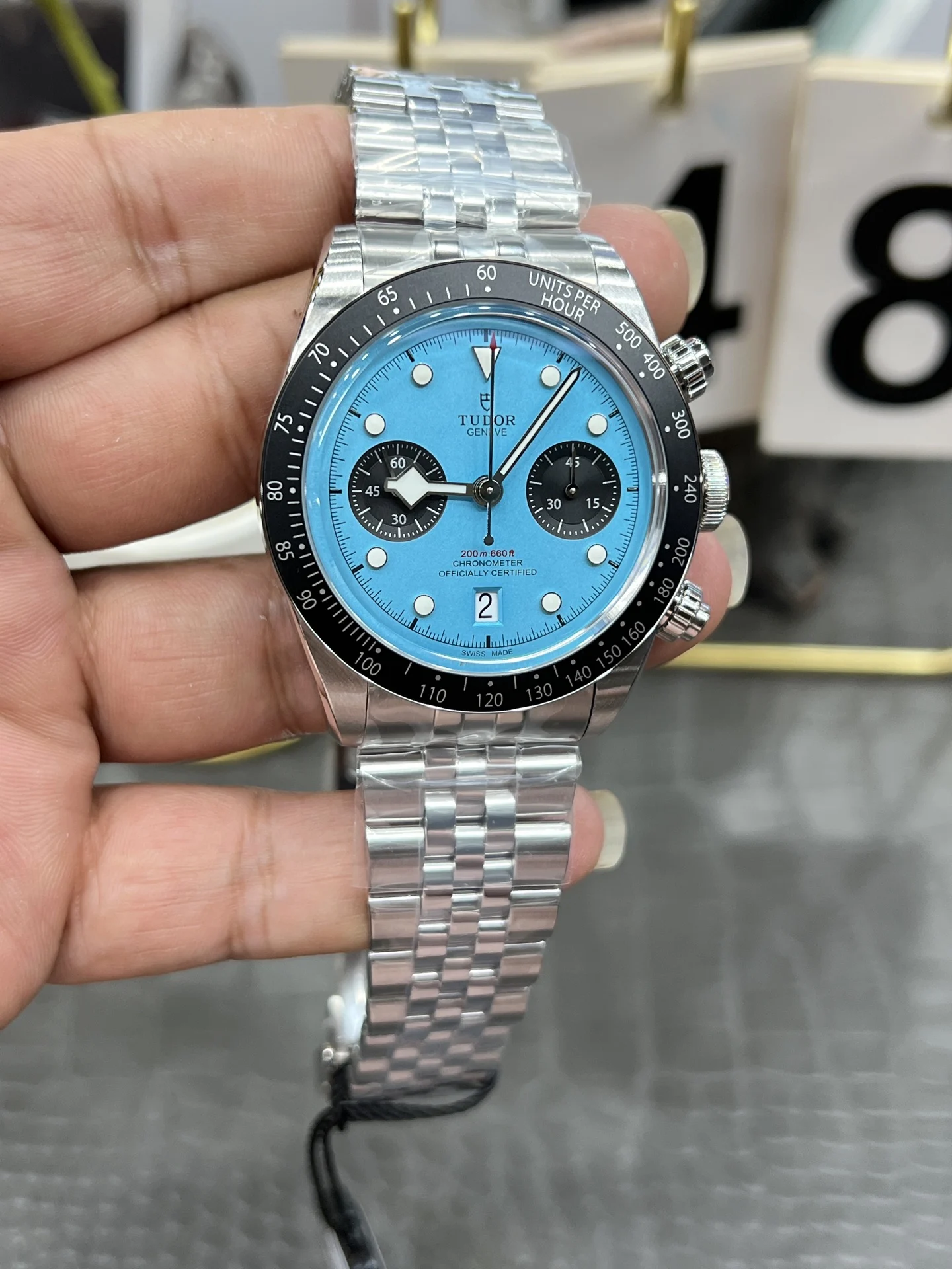 Tudor Black Bay Blue Dial 41mm — photographed off the sweep