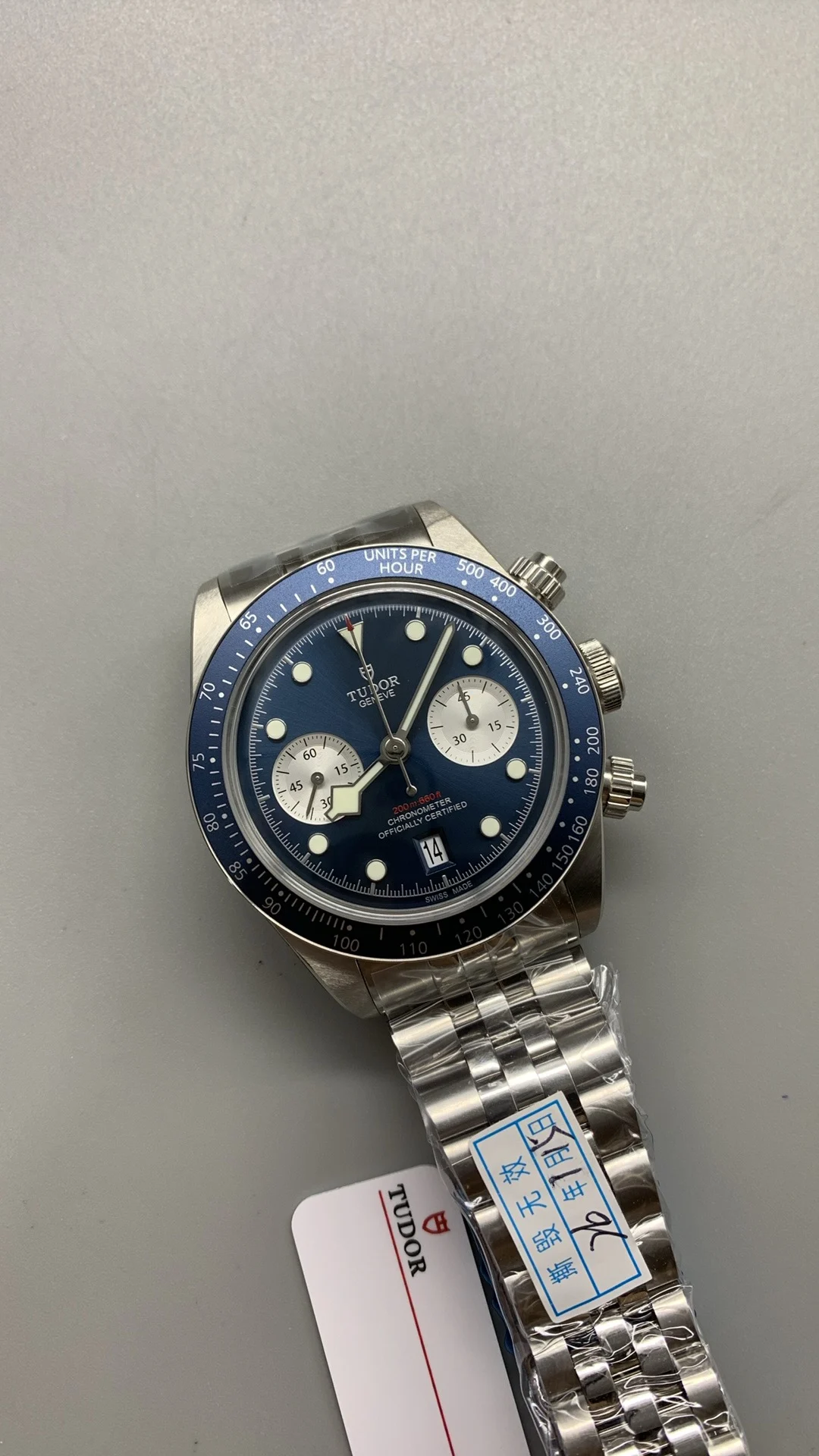 Tudor Black Bay Blue Dial — photographed off the sweep