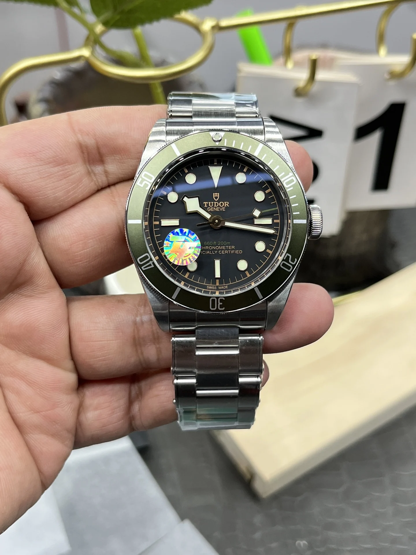 Tudor Black Bay Green Dial — photographed off the sweep
