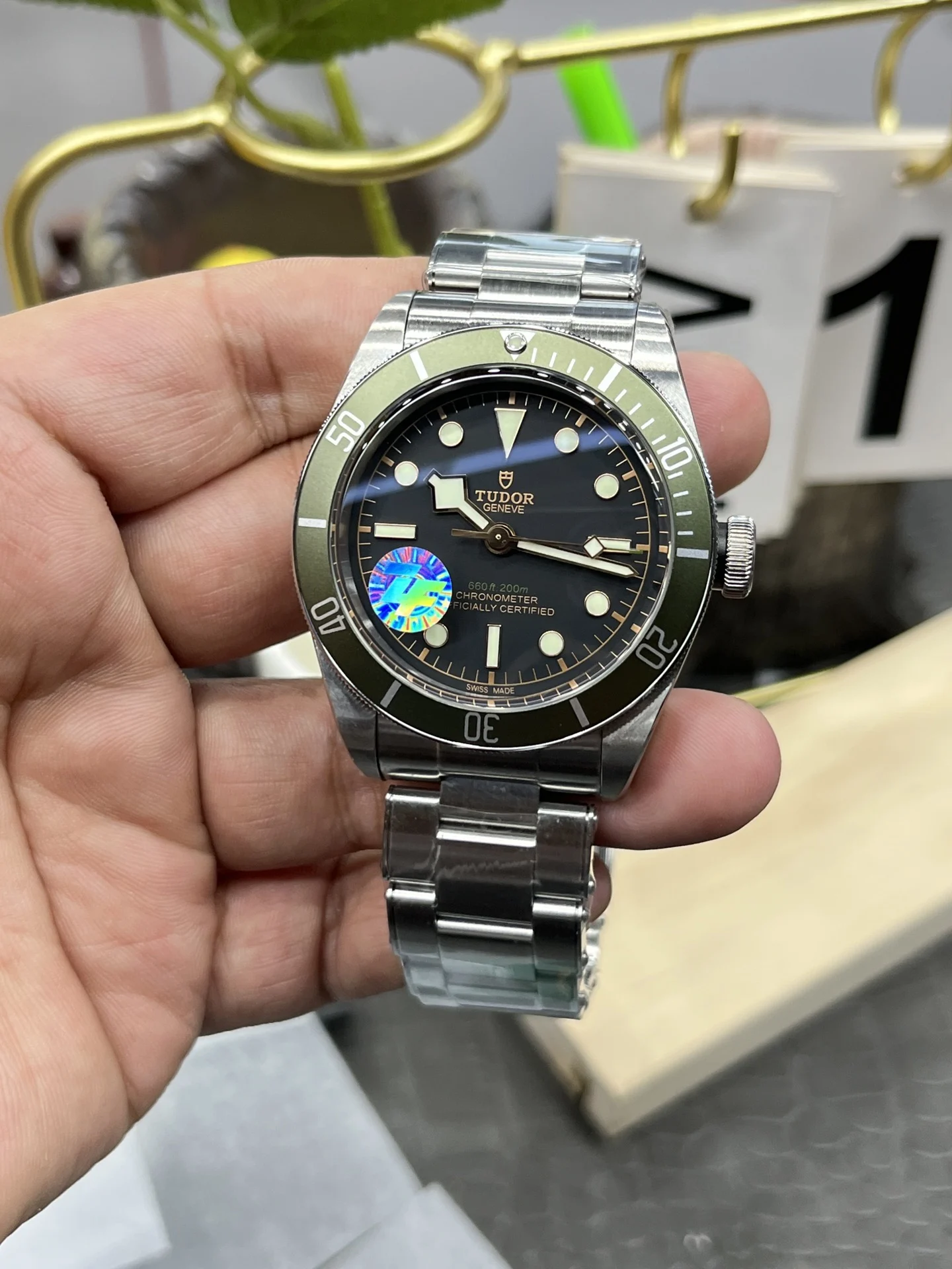 Tudor Black Bay Green Dial — photographed off the sweep