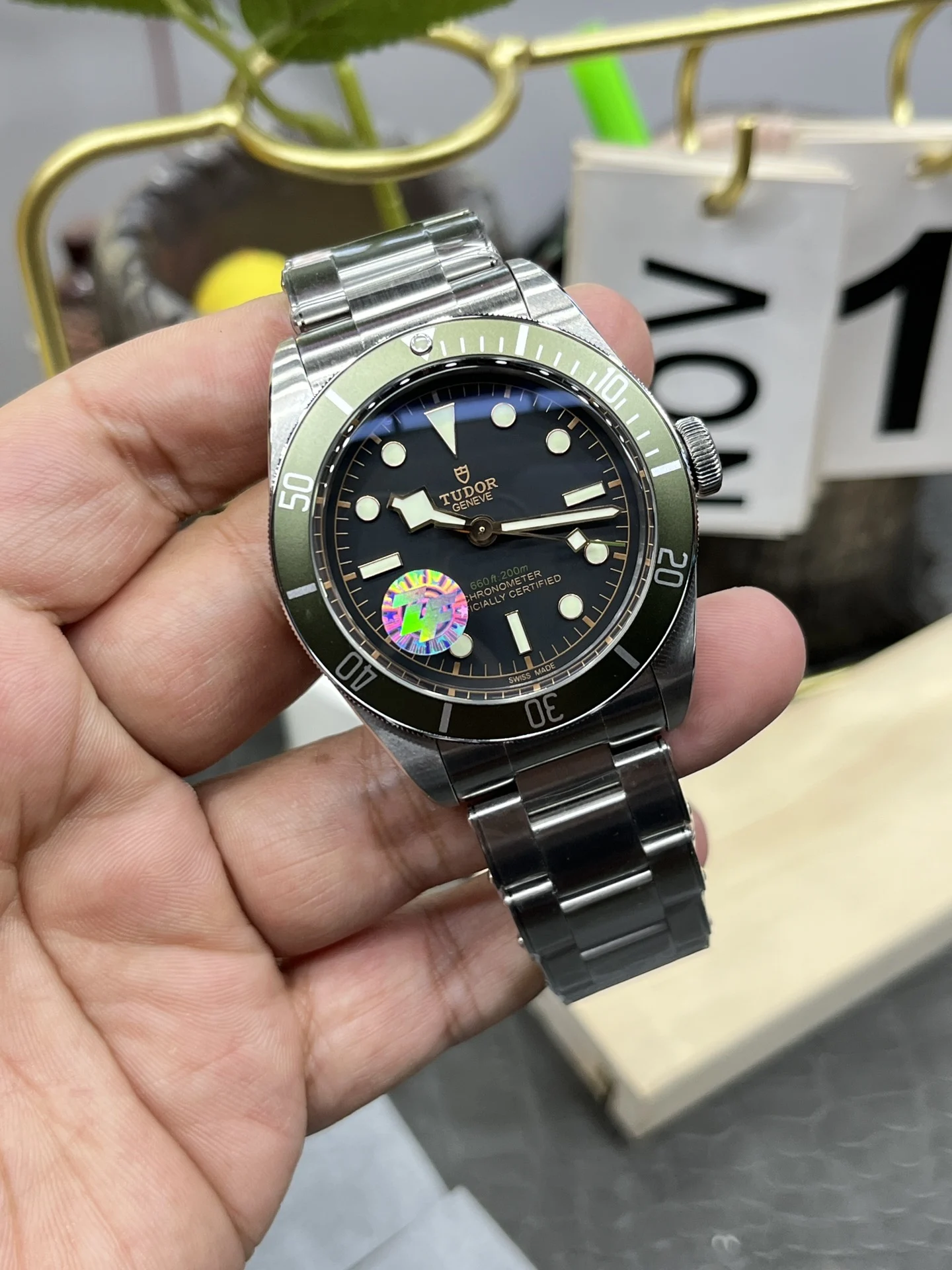 Tudor Black Bay Green Dial — photographed off the sweep