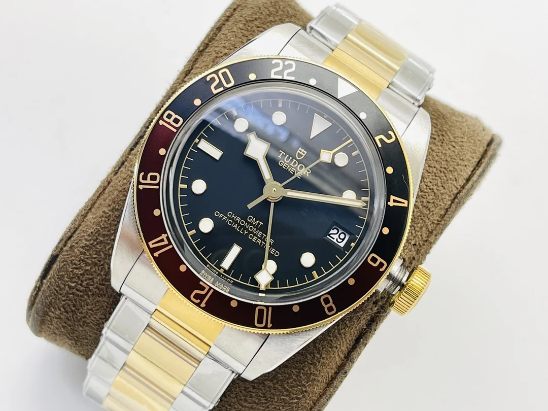 Tudor Black Bay Root Beer Two-Tone Black Dial 79833MN 41mm — photographed off the sweep