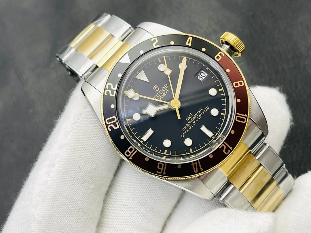 Tudor Black Bay Root Beer Two-Tone Black Dial 79833MN 41mm — photographed off the sweep