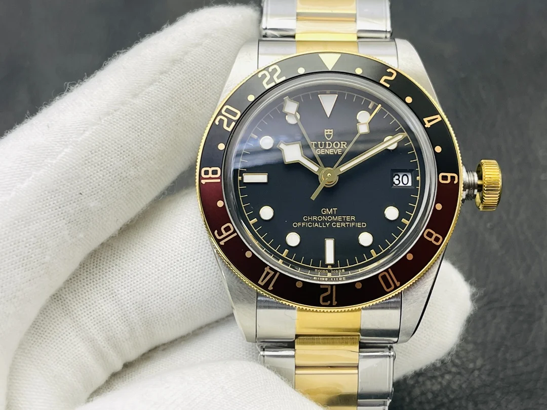 Tudor Black Bay Root Beer Two-Tone Black Dial 79833MN 41mm — photographed off the sweep