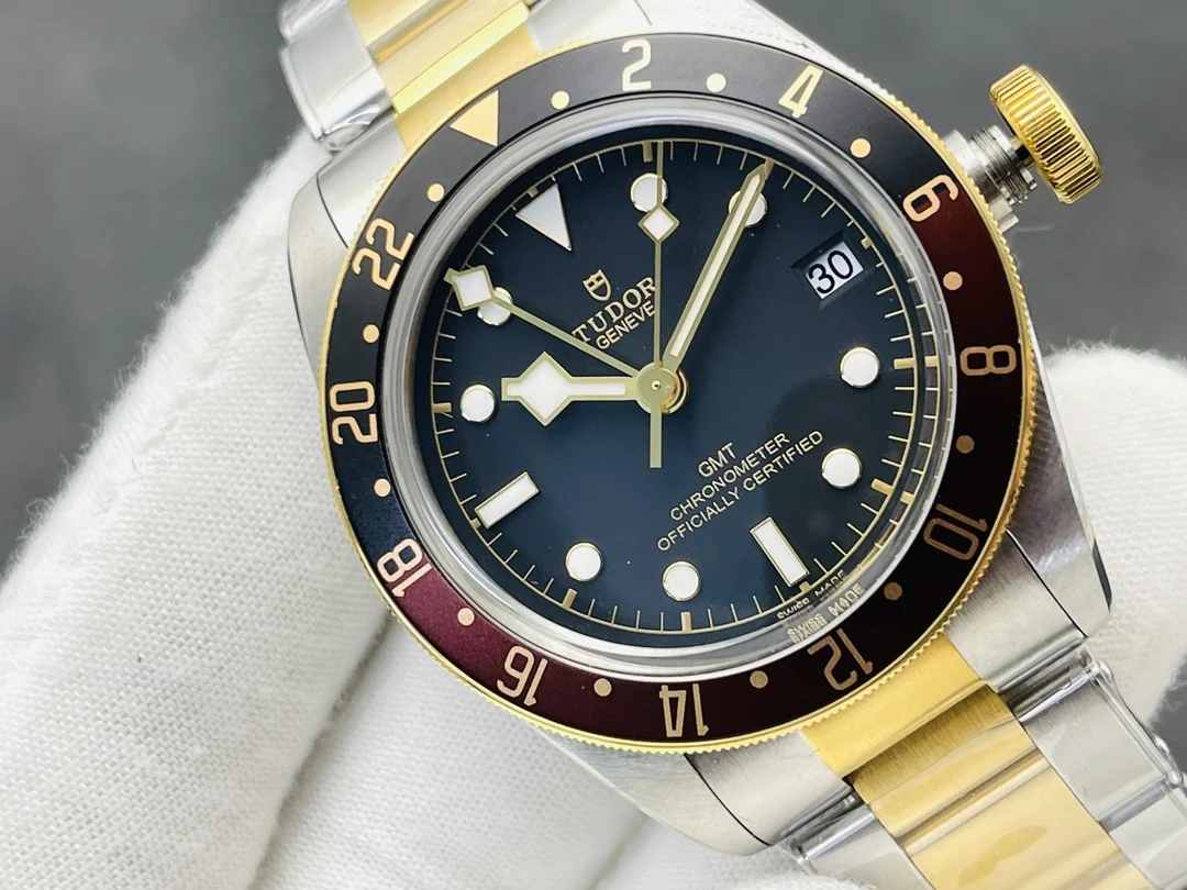 Tudor Black Bay Root Beer Two-Tone Black Dial 79833MN 41mm — photographed off the sweep