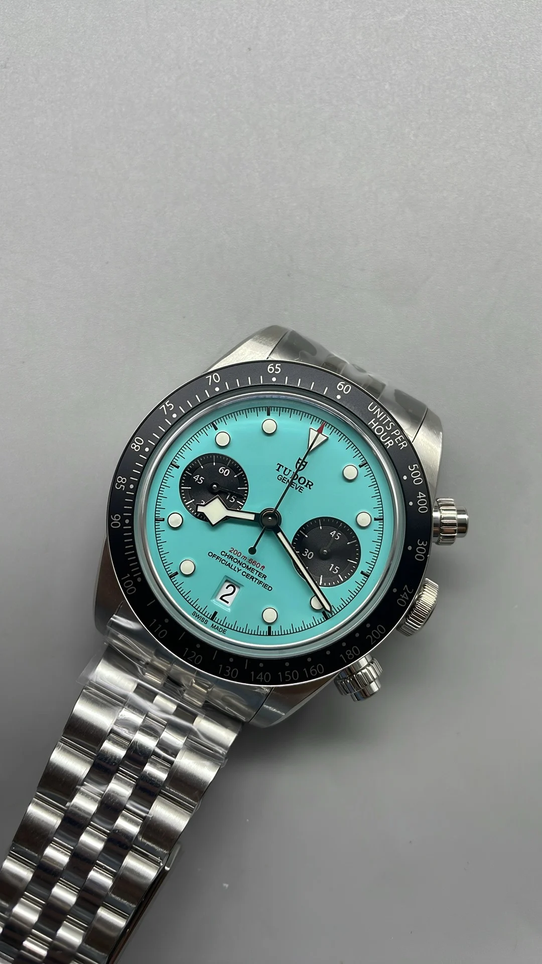 Tudor Black Bay Tiffany Blue Dial — photographed off the sweep
