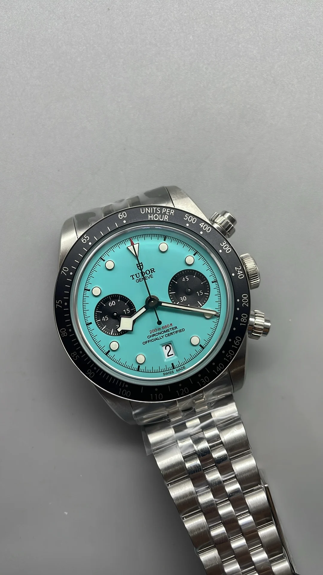 Tudor Black Bay Tiffany Blue Dial — photographed off the sweep