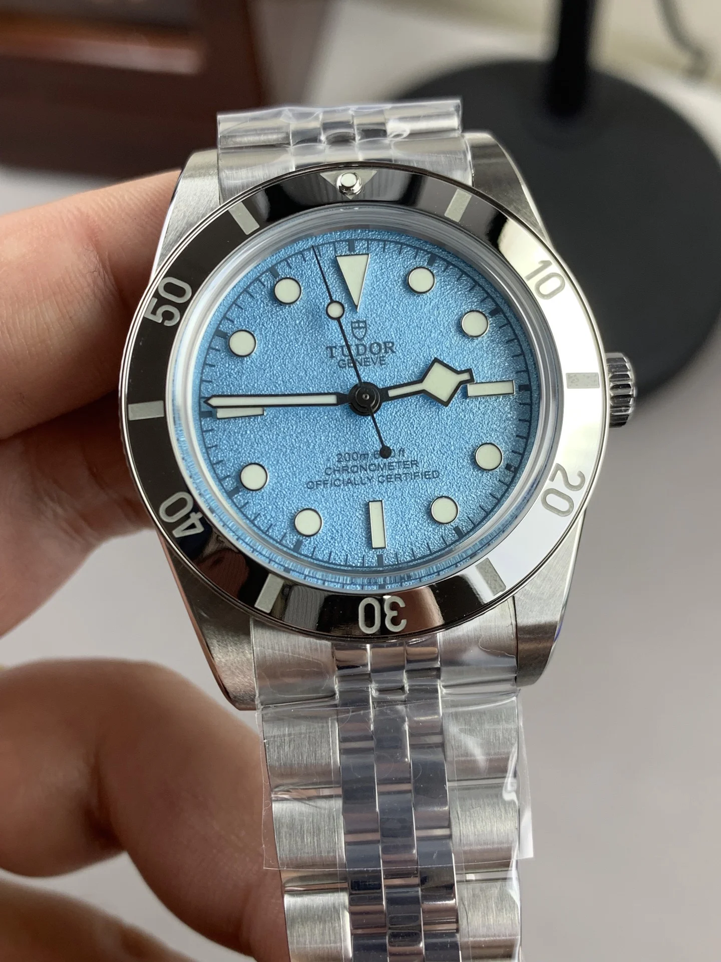 Tudor Black Bay Tiffany Blue Dial 37mm — photographed off the sweep