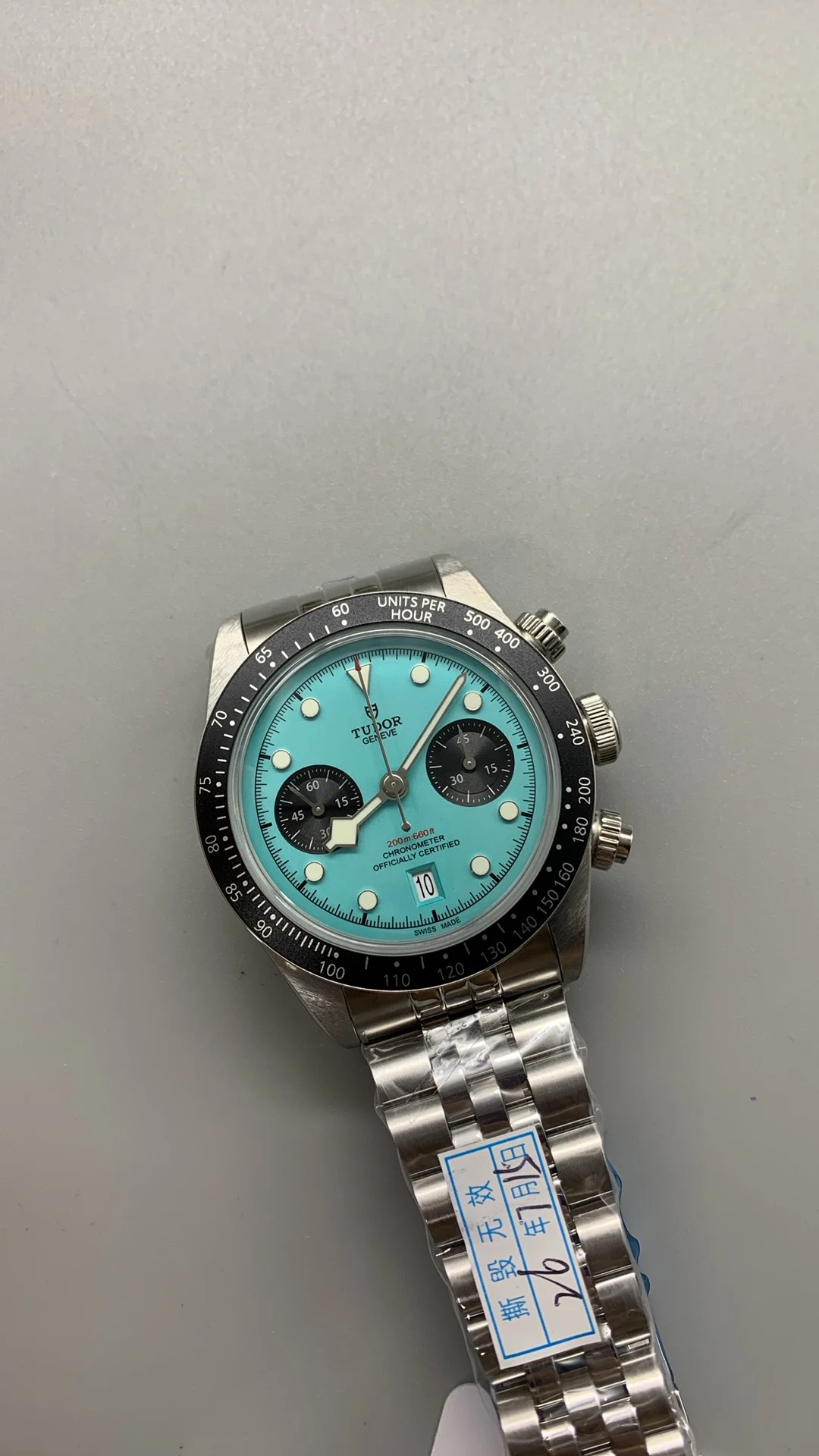 Tudor Black Bay Tiffany Blue Dial — photographed off the sweep