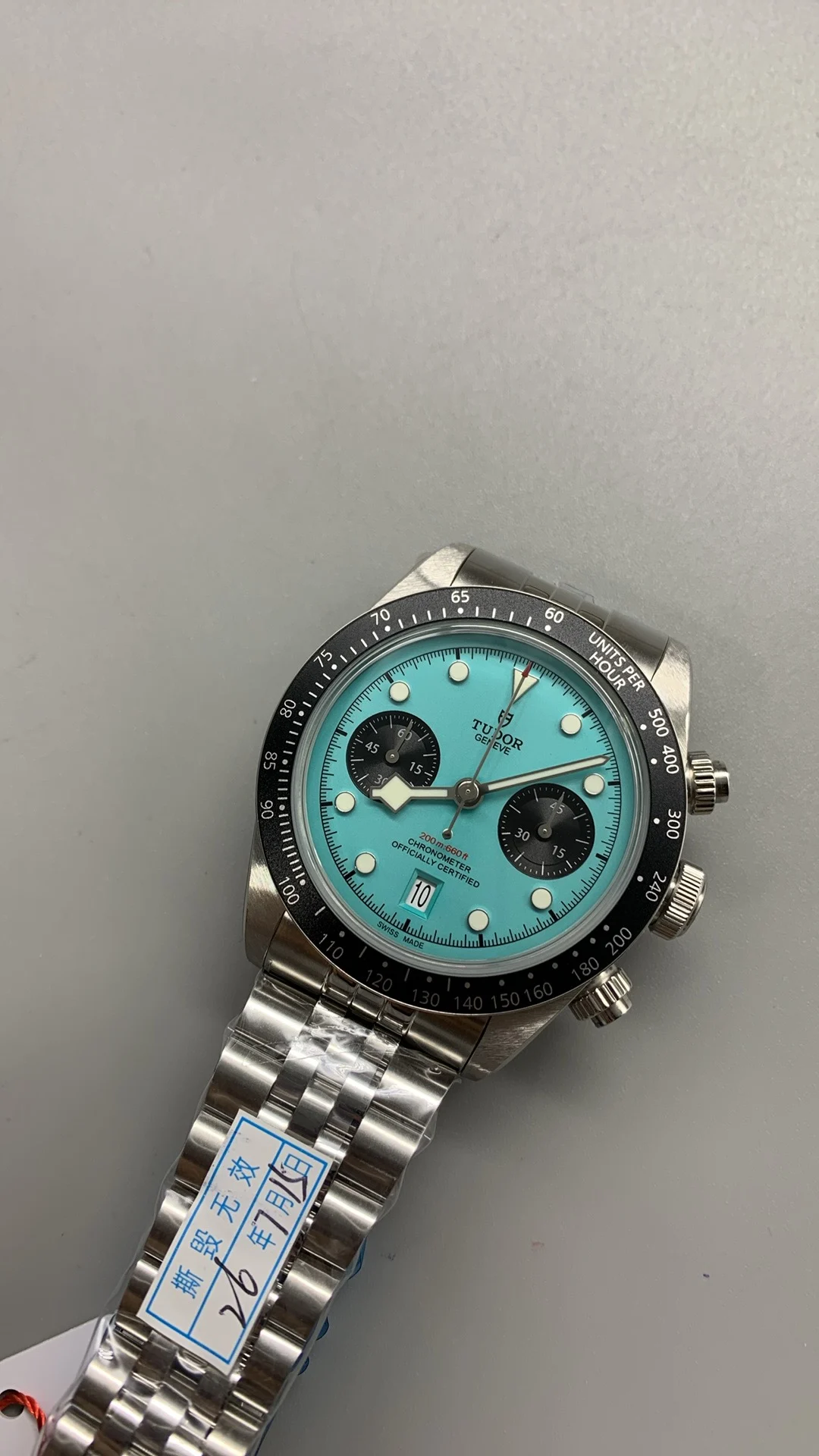 Tudor Black Bay Tiffany Blue Dial — photographed off the sweep