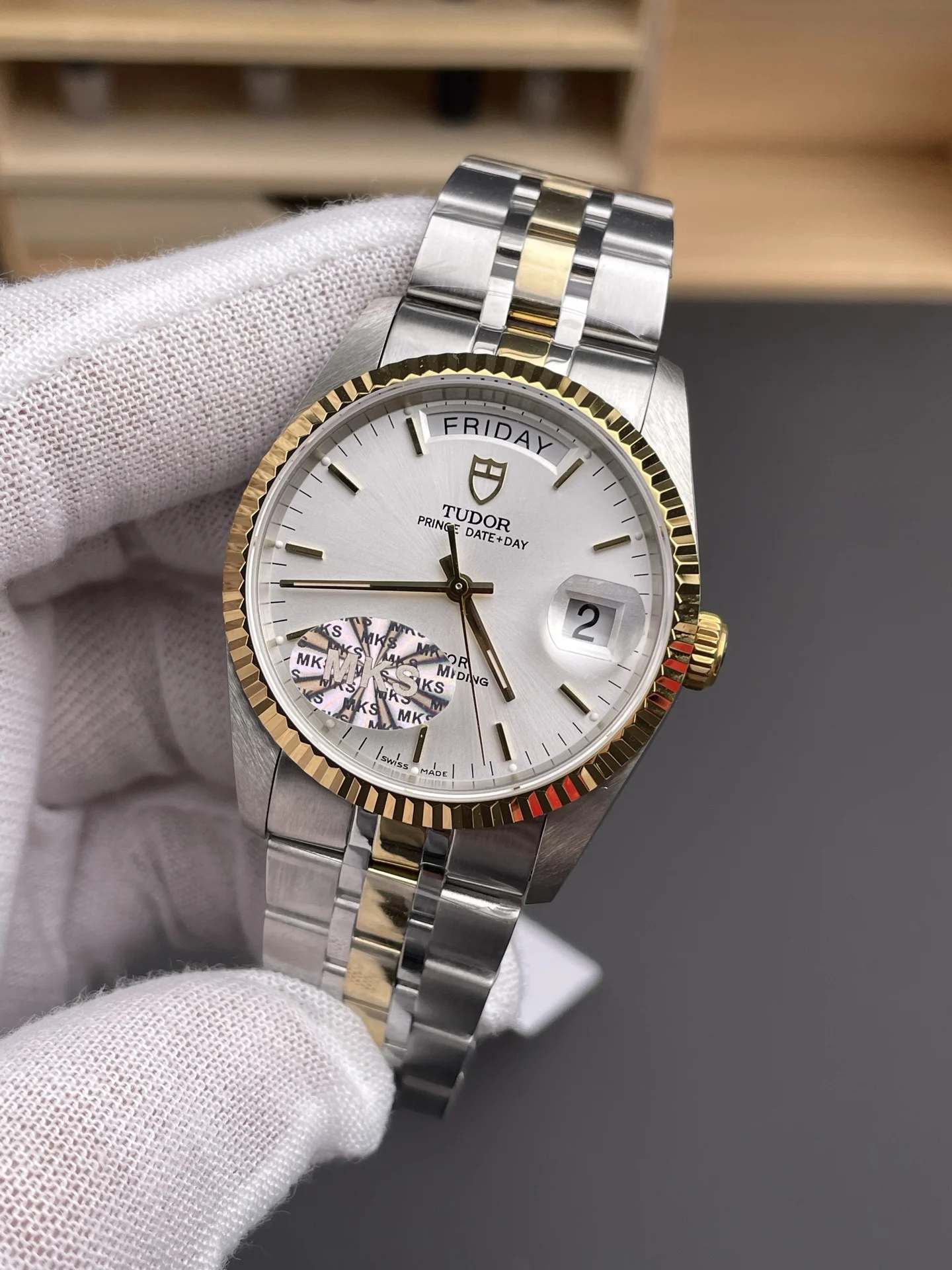 Tudor Two-Tone — photographed off the sweep