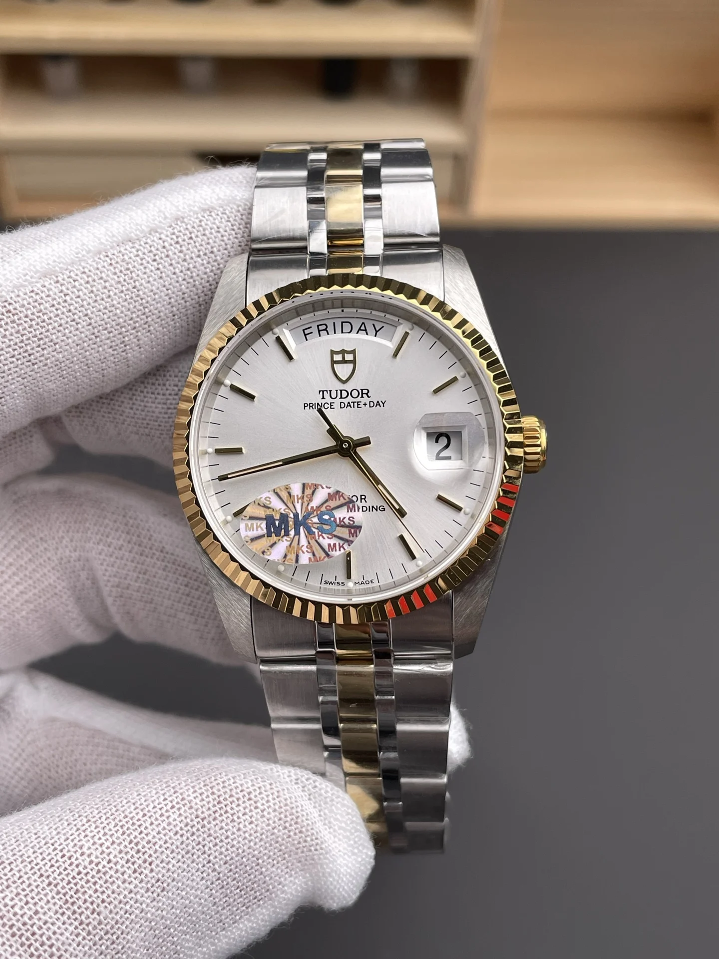 Tudor Two-Tone — photographed off the sweep