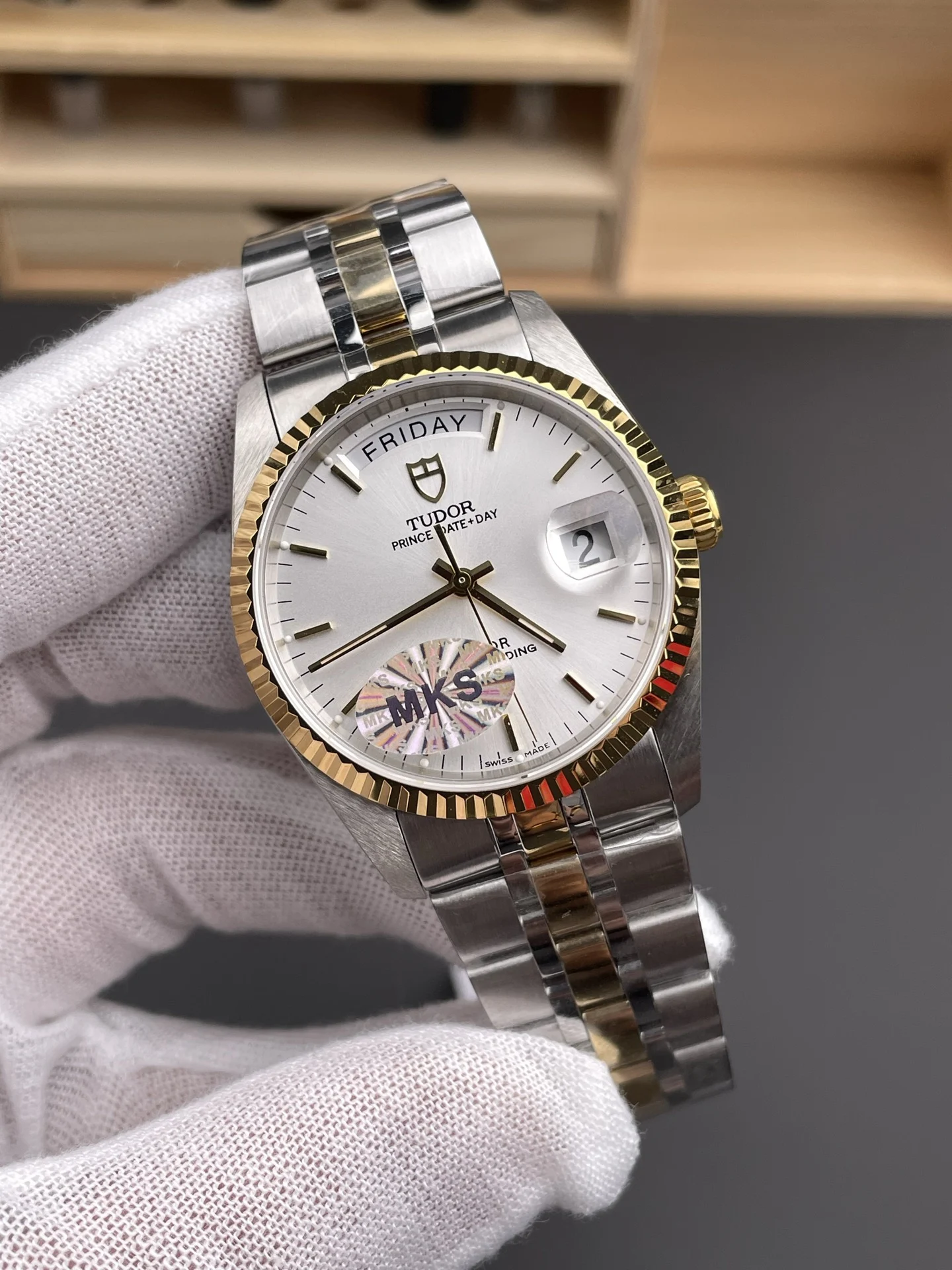 Tudor Two-Tone — photographed off the sweep