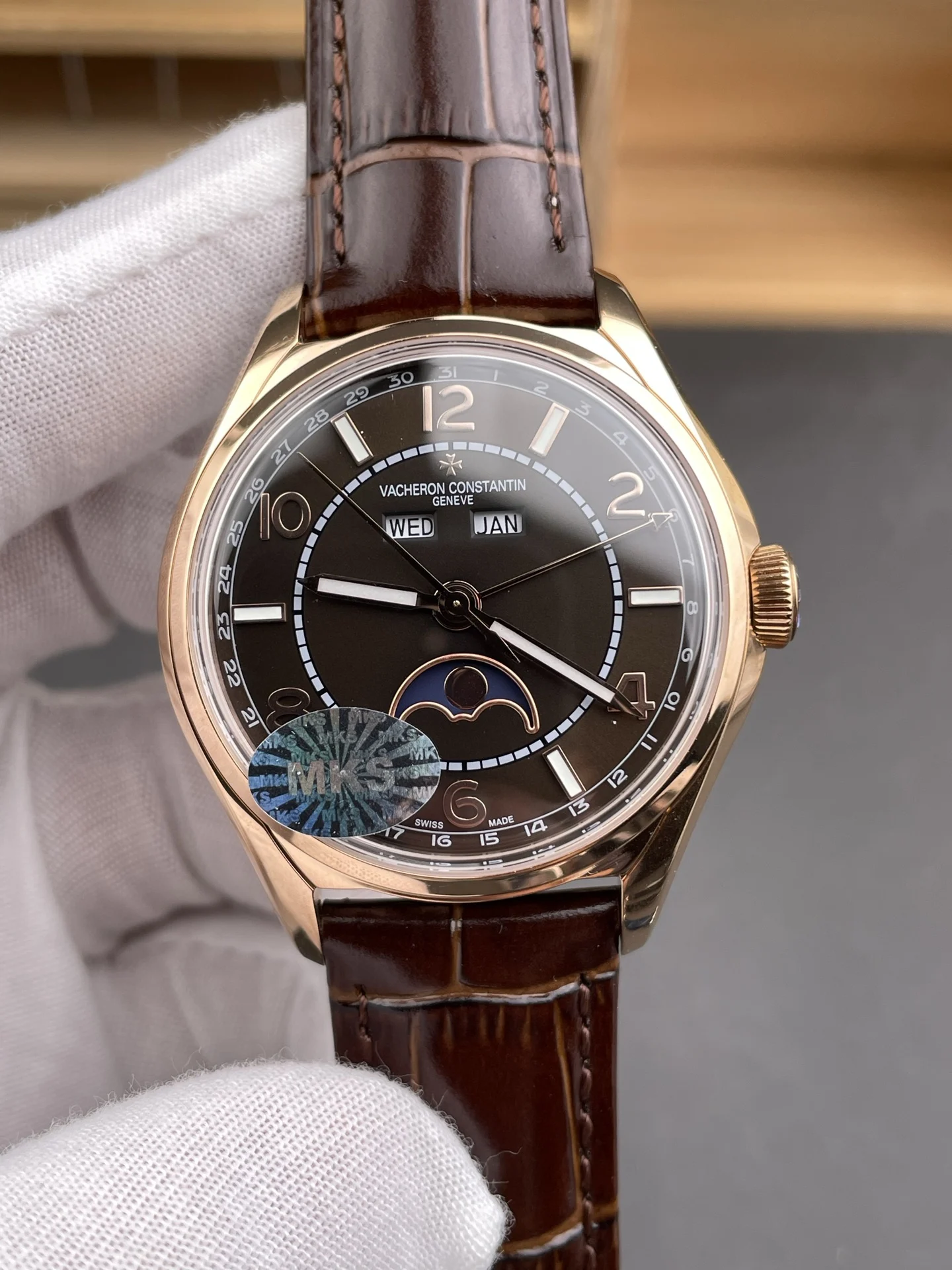 Vacheron Constantin Fiftysix Moon Phase Platinum Blue Dial 40mm — photographed off the sweep