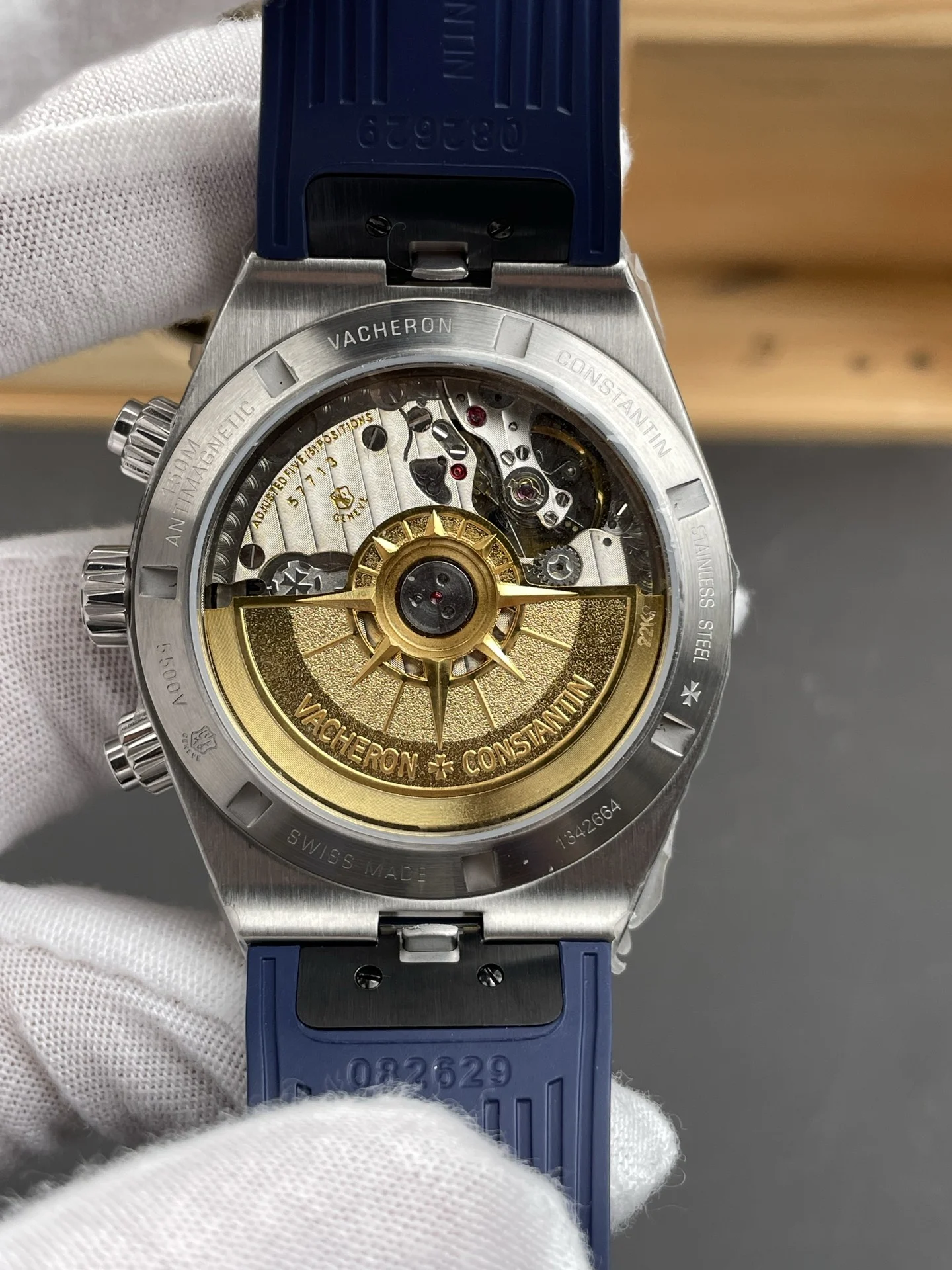 Vacheron Constantin Overseas Blue Dial 42mm — photographed off the sweep