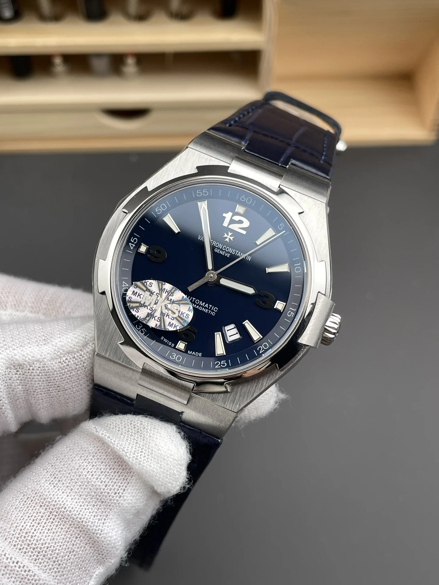 Vacheron Constantin Overseas Blue Dial 42mm — photographed off the sweep