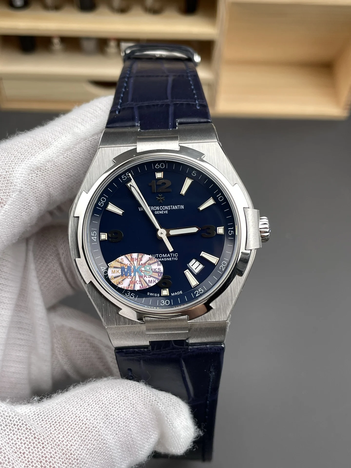 Vacheron Constantin Overseas Blue Dial 42mm — photographed off the sweep