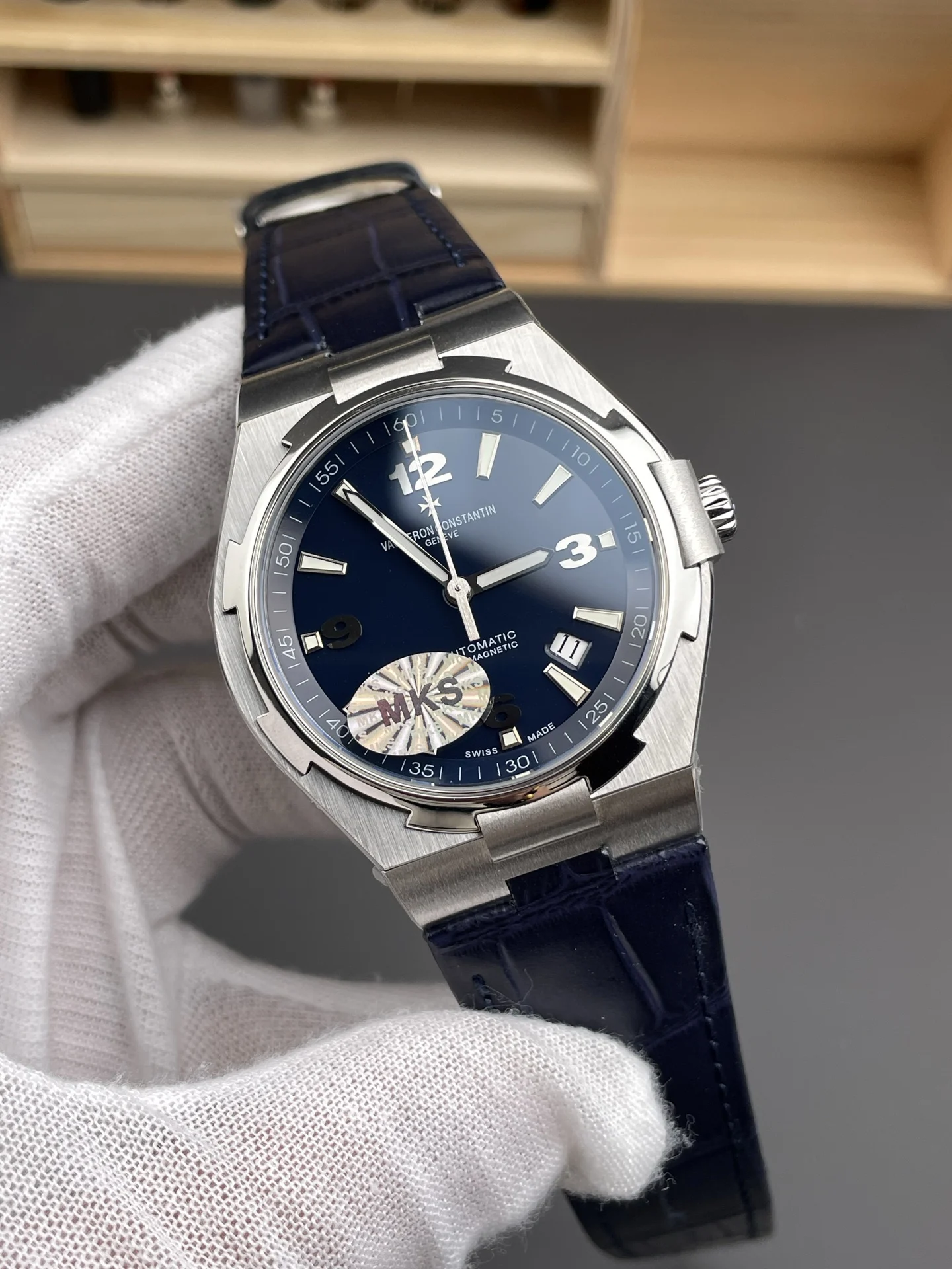 Vacheron Constantin Overseas Blue Dial 42mm — photographed off the sweep