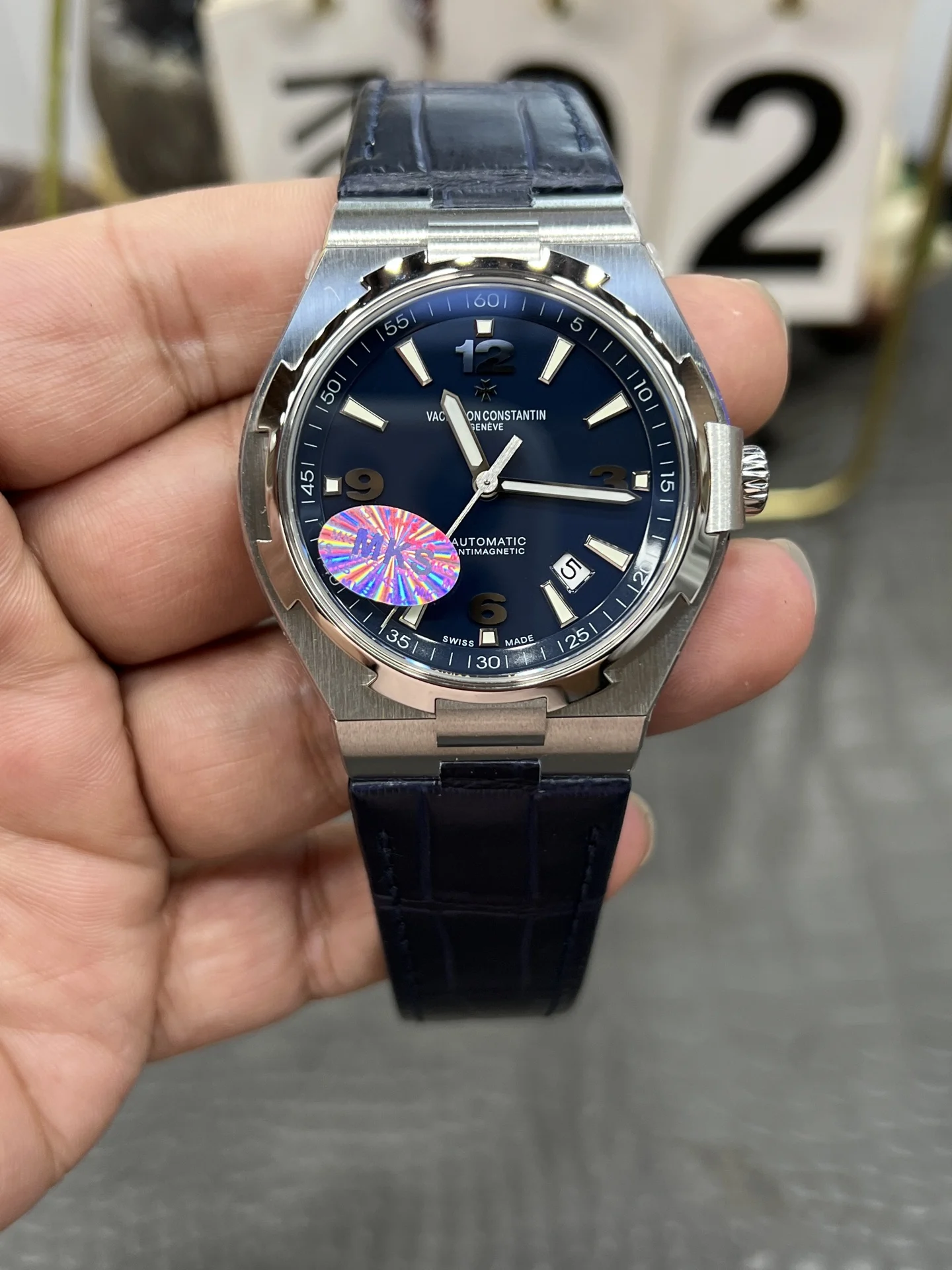 Vacheron Constantin Overseas Blue Dial 42mm — photographed off the sweep