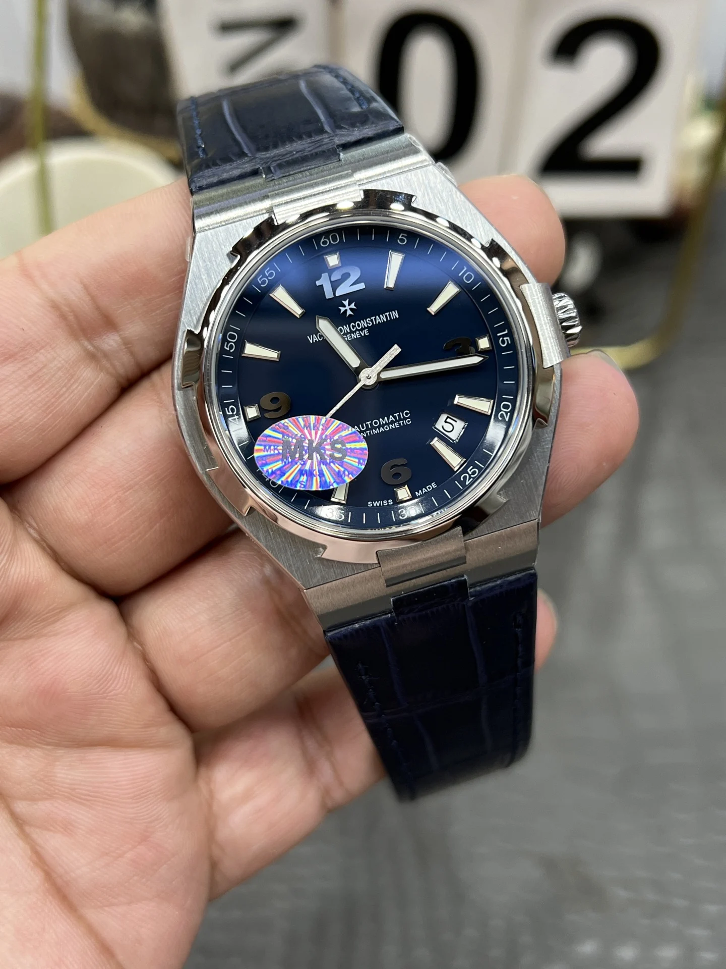 Vacheron Constantin Overseas Blue Dial 42mm — photographed off the sweep