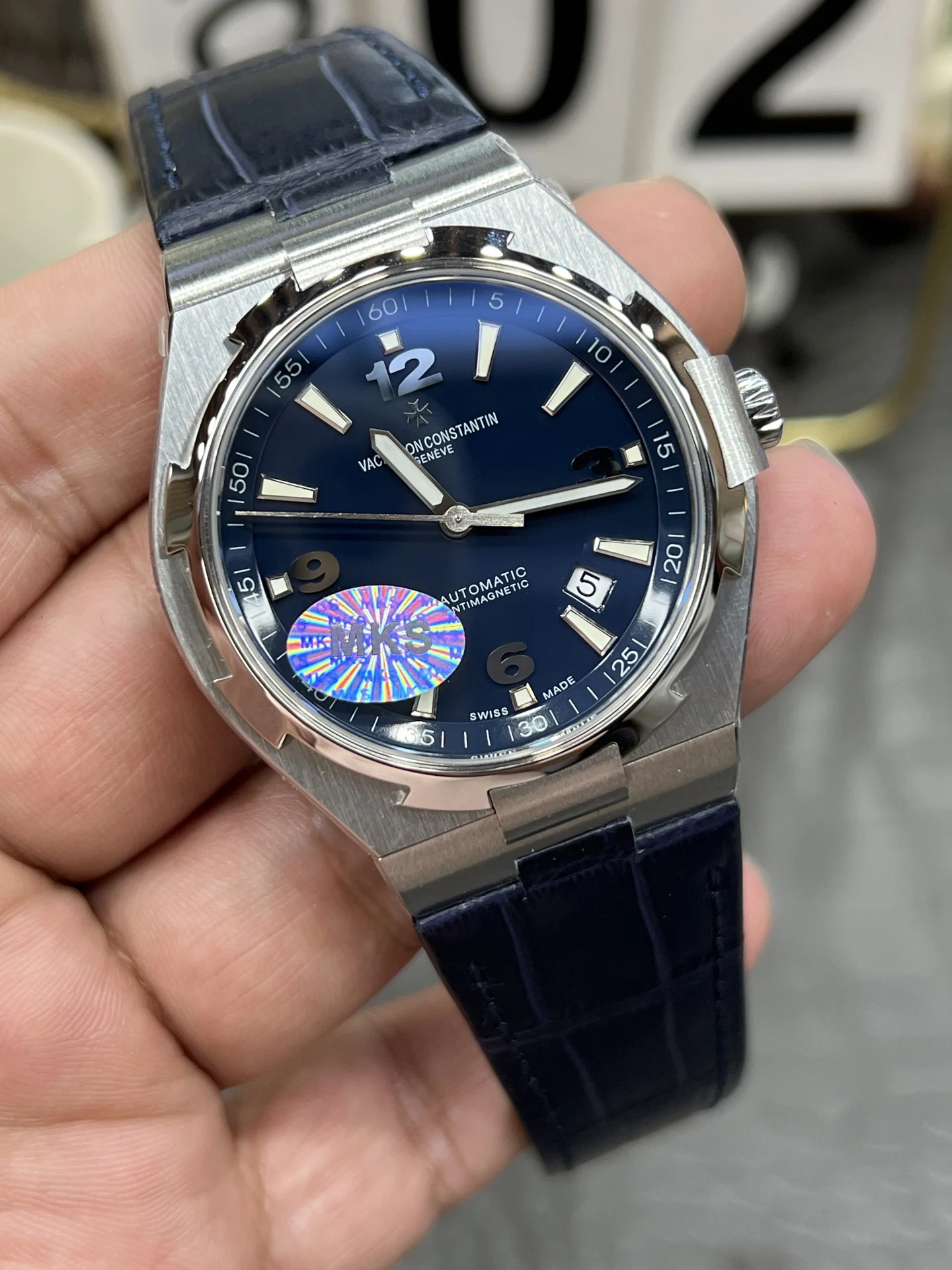 Vacheron Constantin Overseas Blue Dial 42mm — photographed off the sweep