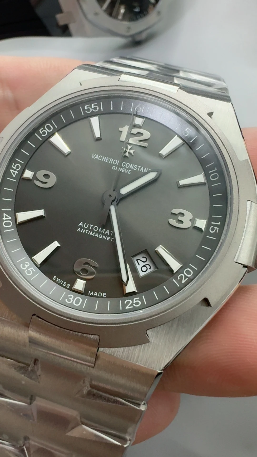 Vacheron Constantin Overseas Grey Dial — photographed off the sweep