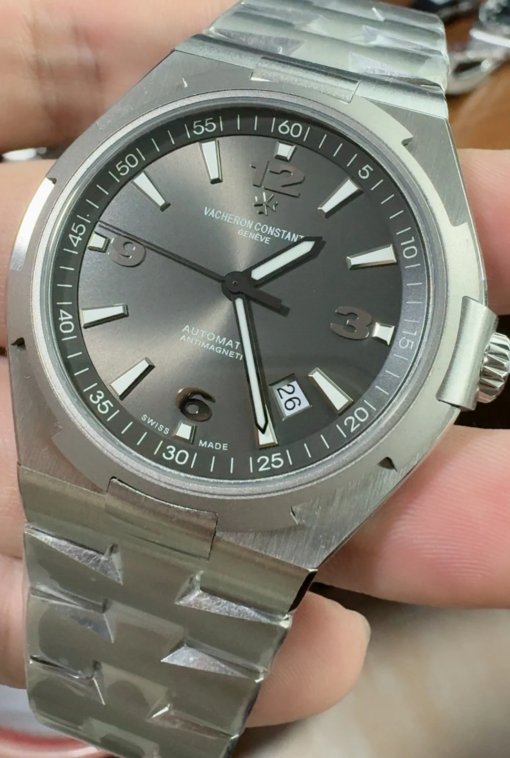 Vacheron Constantin Overseas Grey Dial — photographed off the sweep