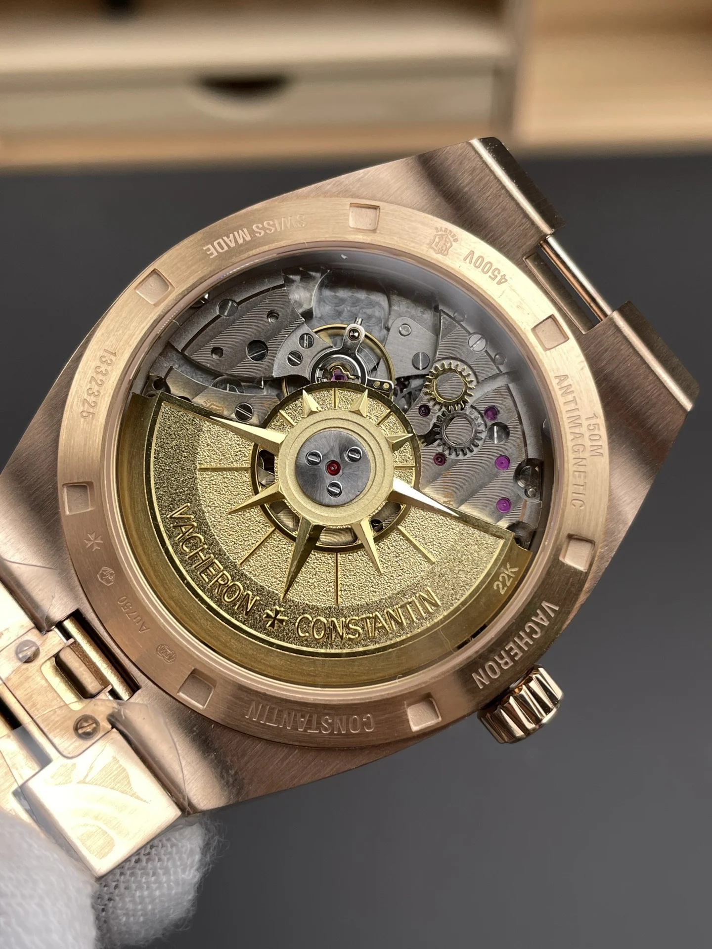 Vacheron Constantin Overseas Rose Gold Blue Dial 41mm — photographed off the sweep