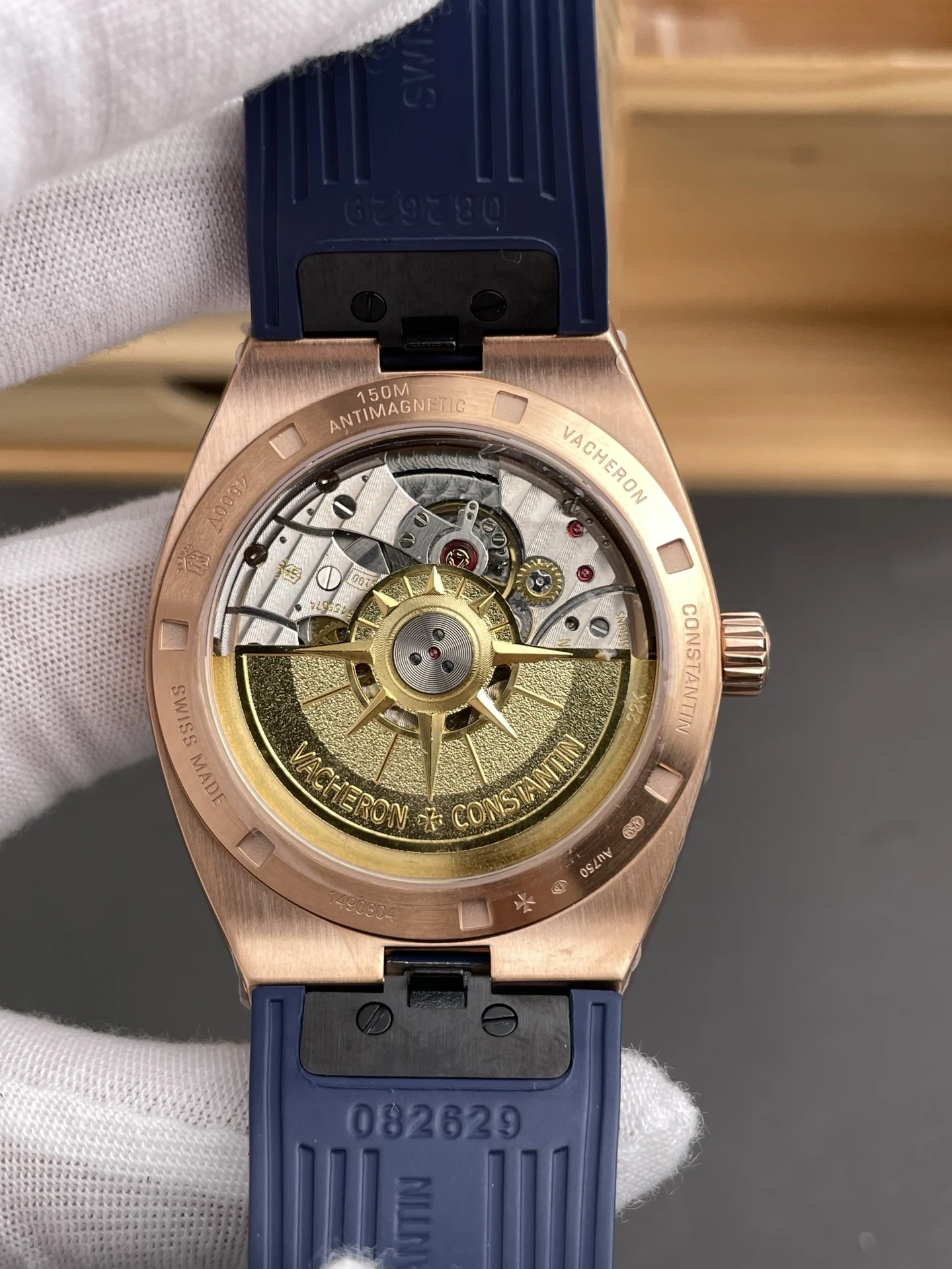 Vacheron Constantin Overseas Rose Gold Blue Dial 41mm — photographed off the sweep