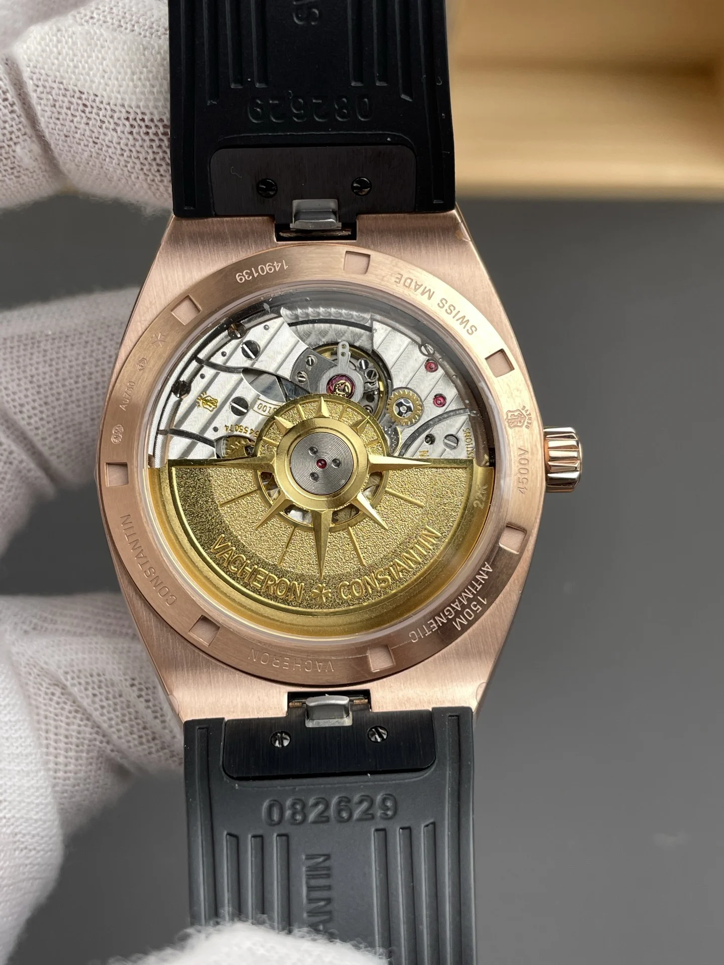 Vacheron Constantin Overseas Rose Gold White Dial — photographed off the sweep