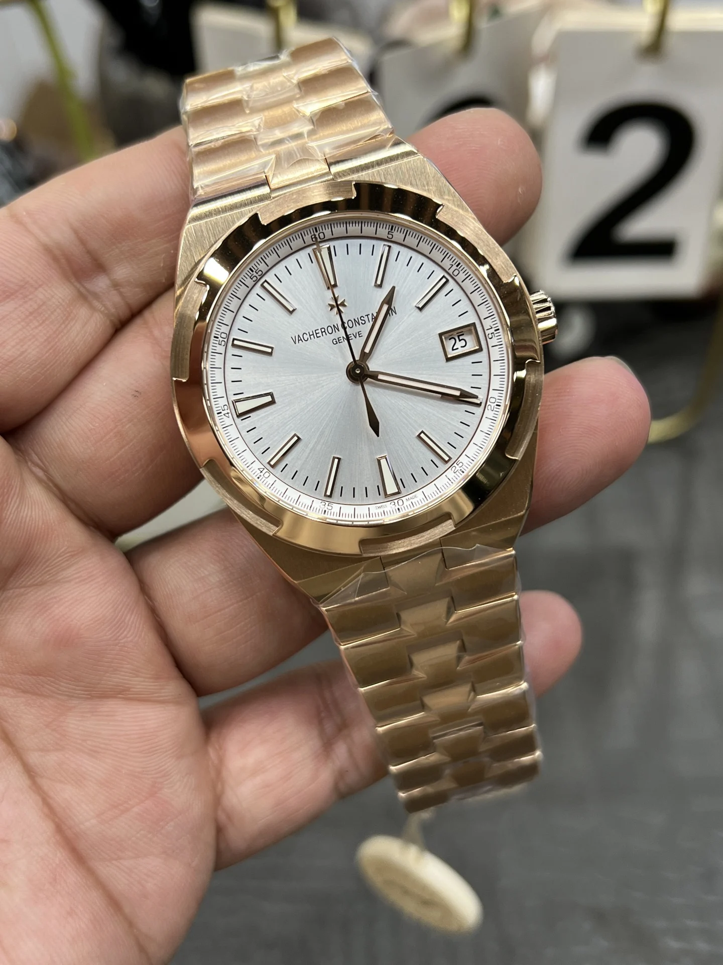 Vacheron Constantin Overseas Steel White Dial — photographed off the sweep